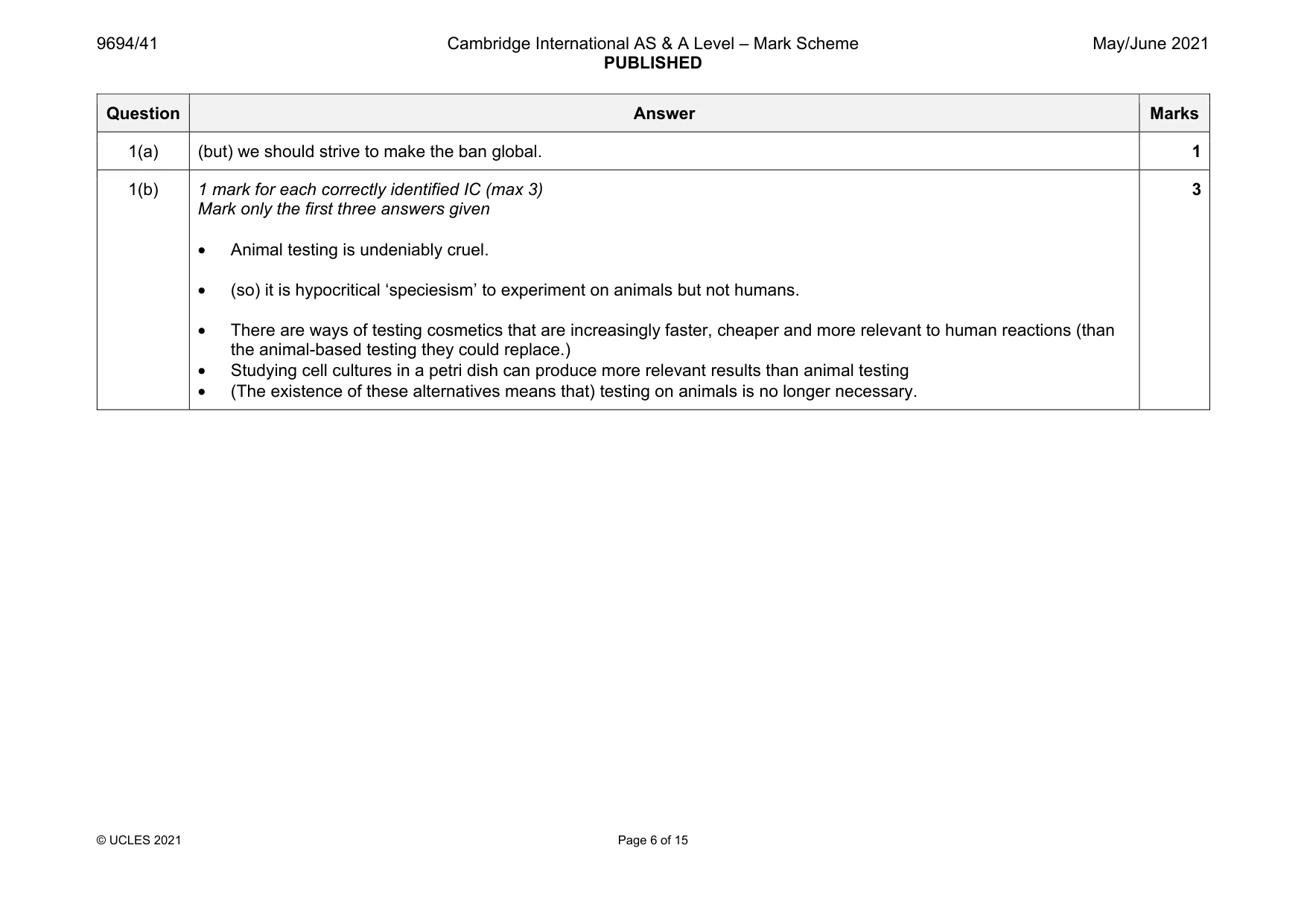 Mark scheme, page 6 of 15