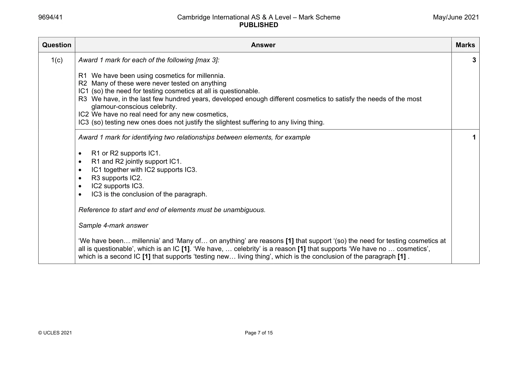 Mark scheme, page 7 of 15