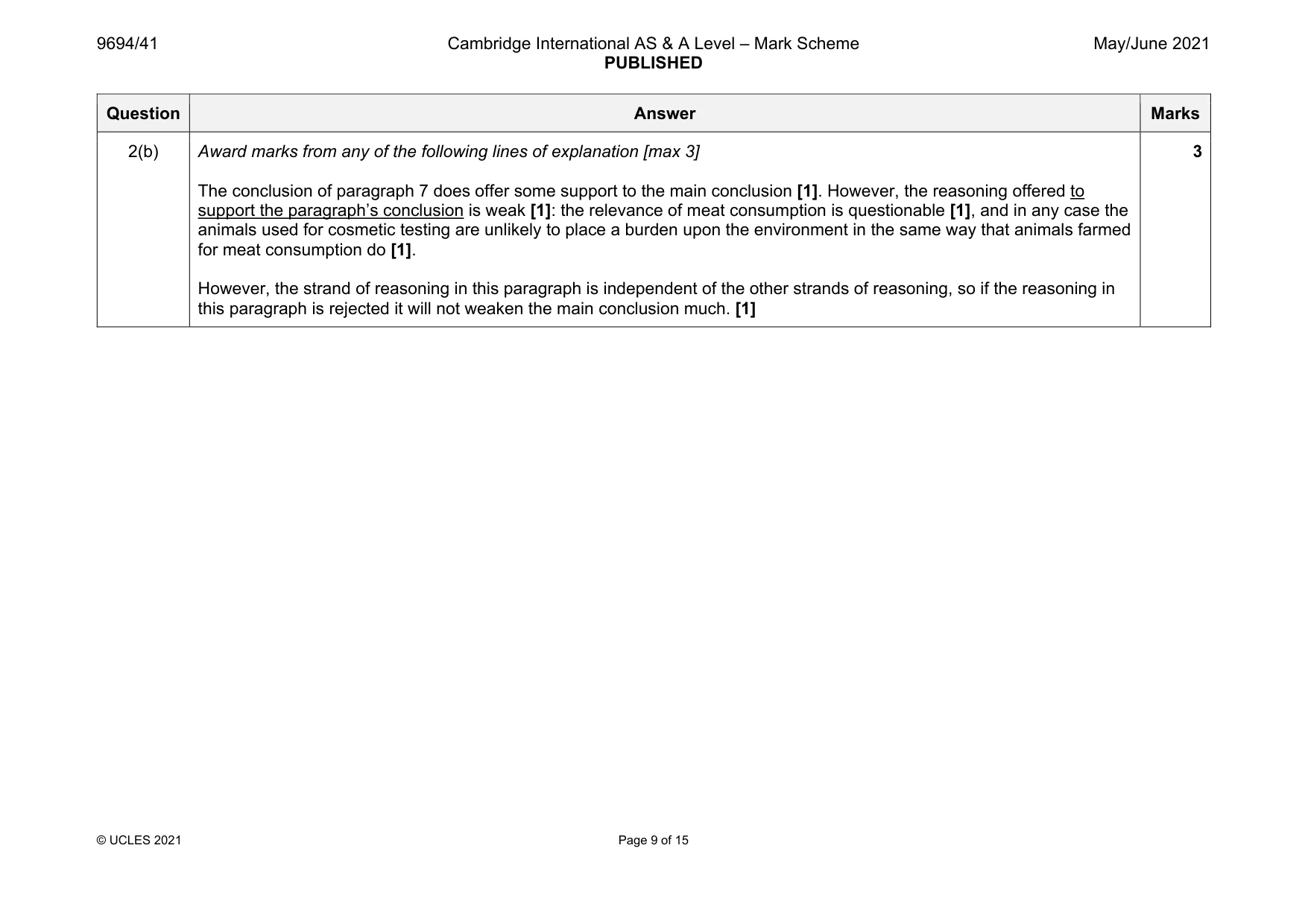 Mark scheme, page 9 of 15