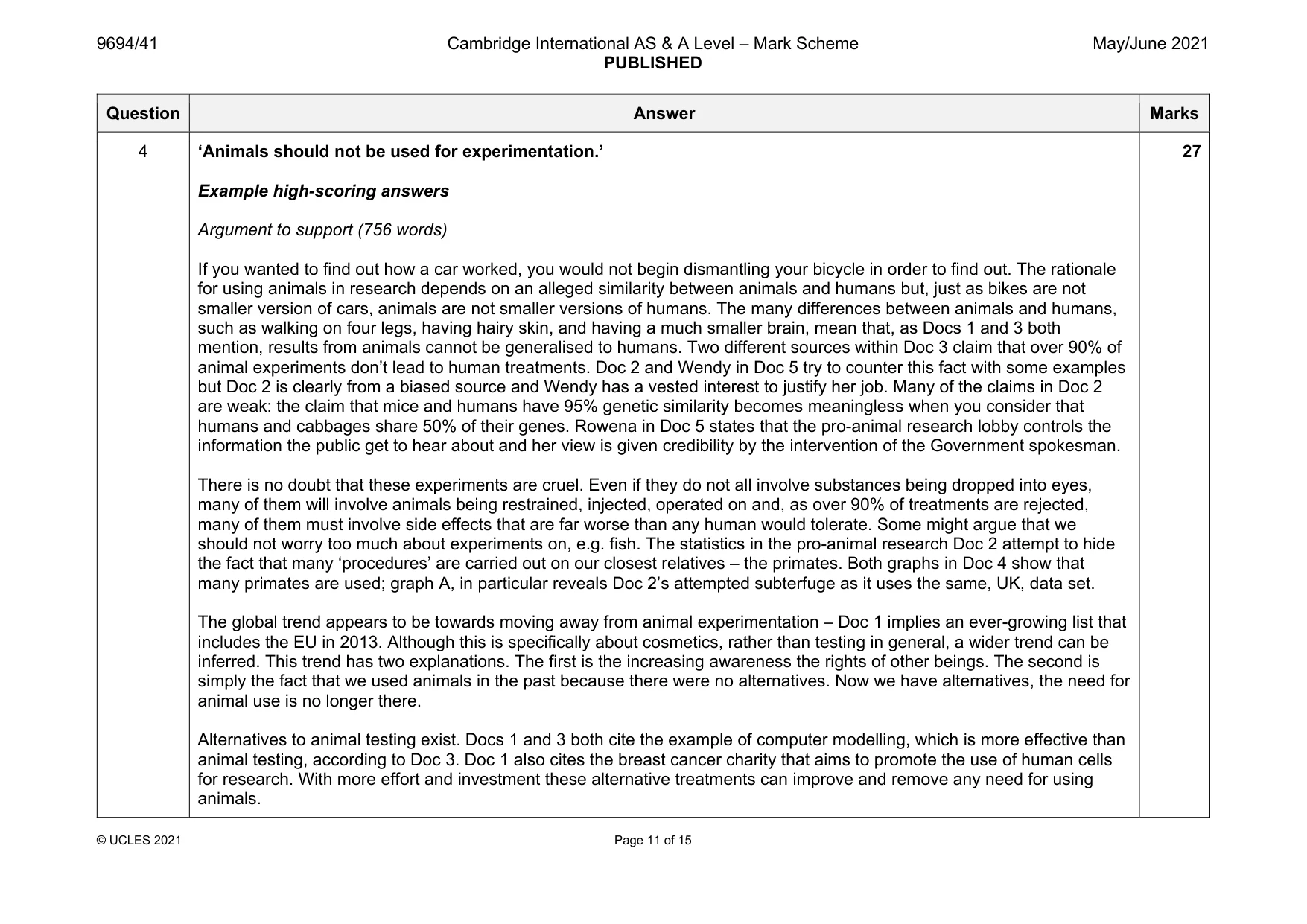 Mark scheme, page 11 of 15
