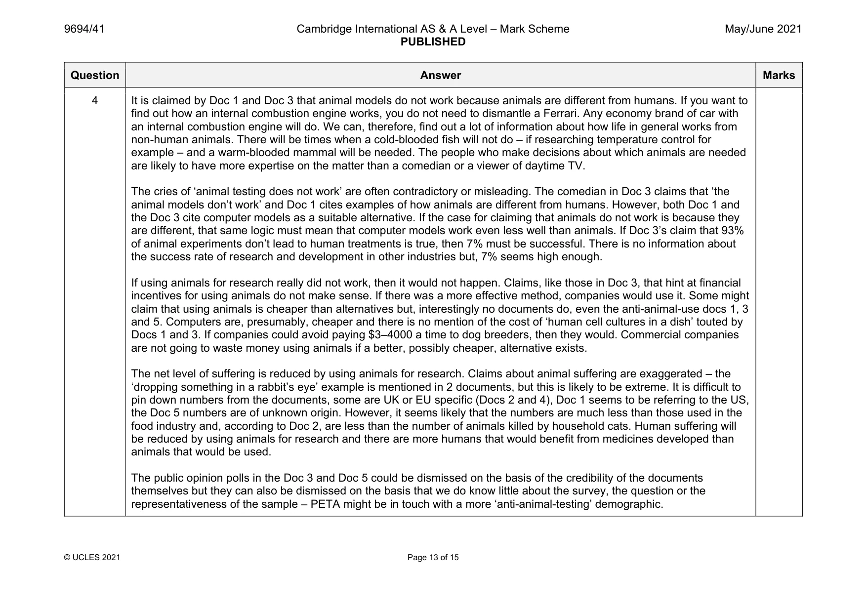 Mark scheme, page 13 of 15