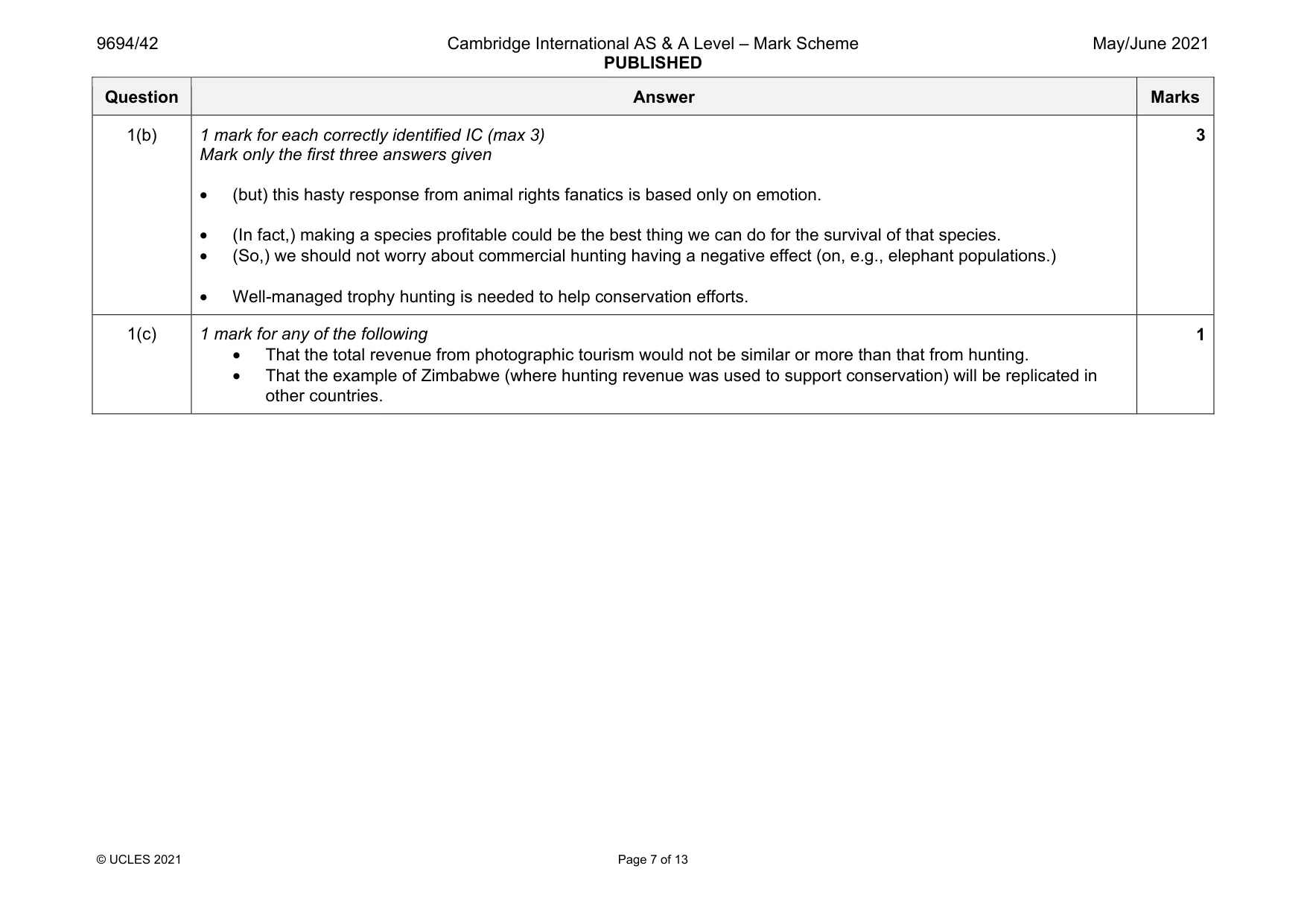 Mark scheme, page 7 of 13