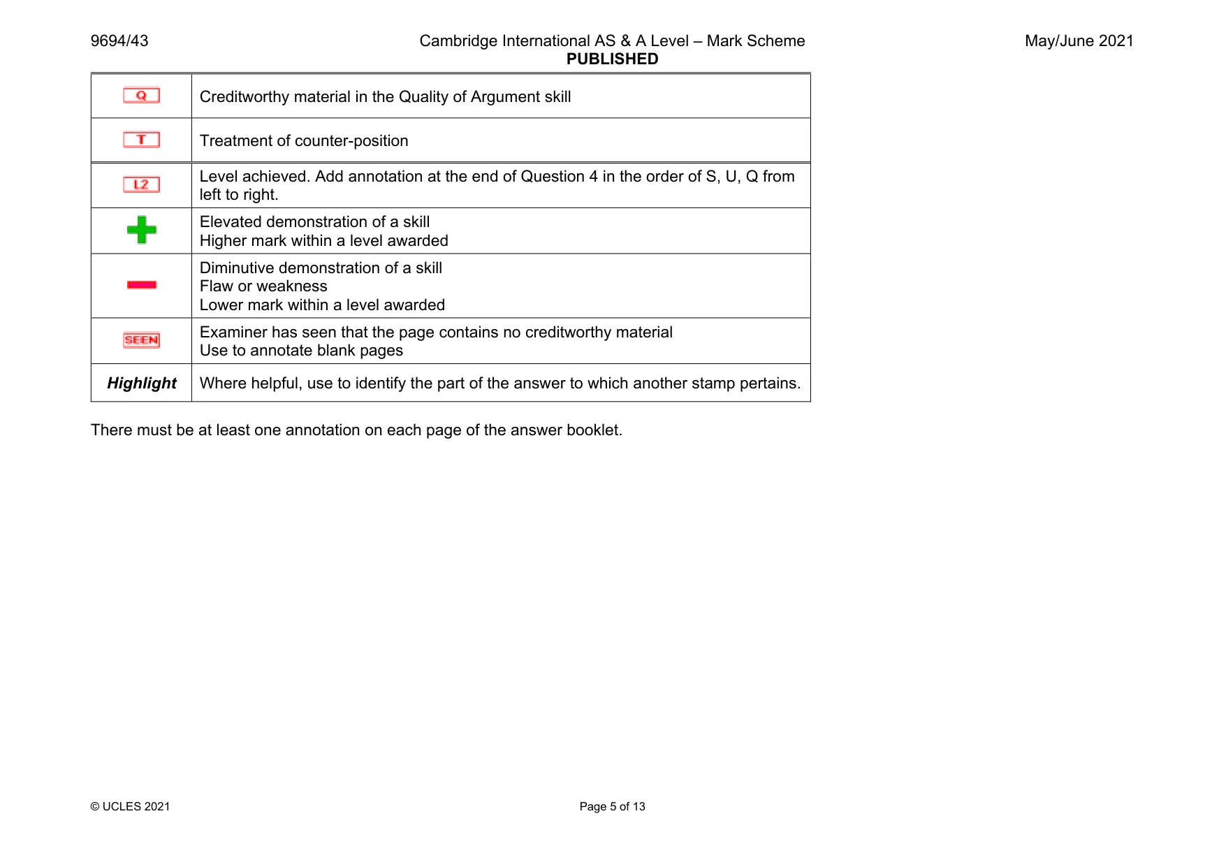 Mark scheme, page 5 of 13