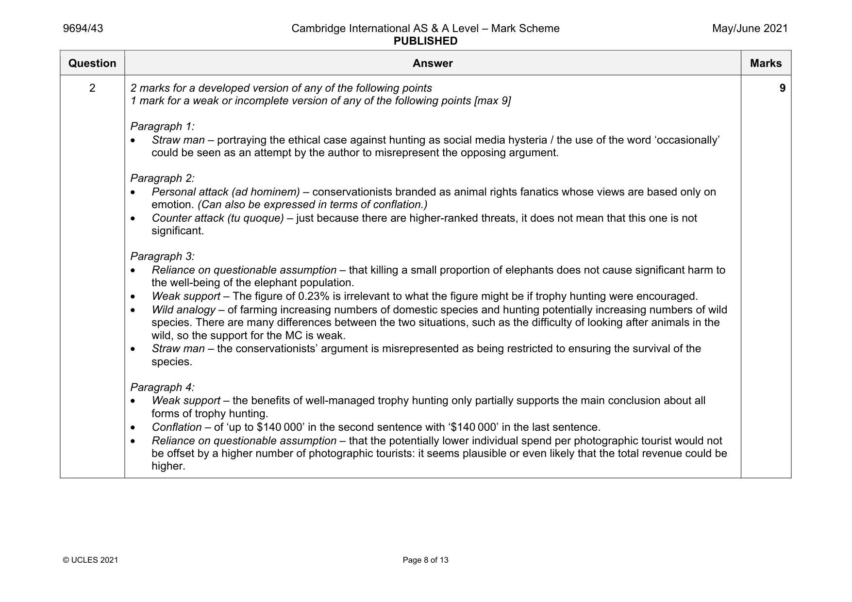 Mark scheme, page 8 of 13