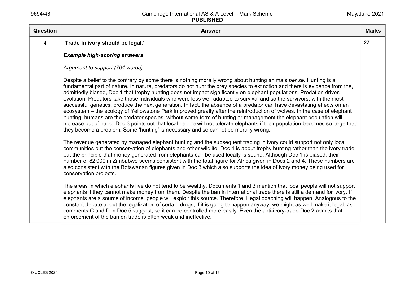 Mark scheme, page 10 of 13