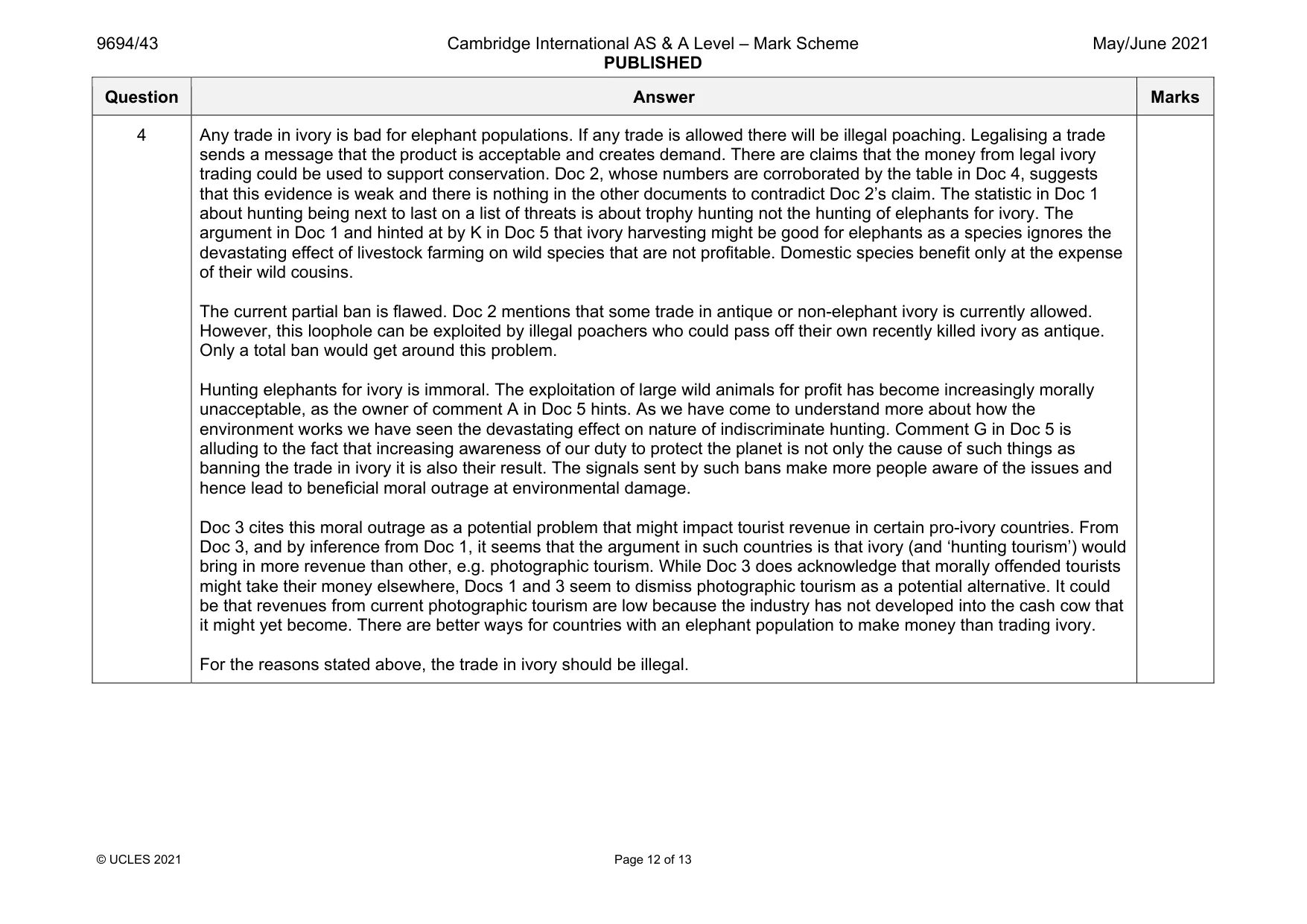 Mark scheme, page 12 of 13