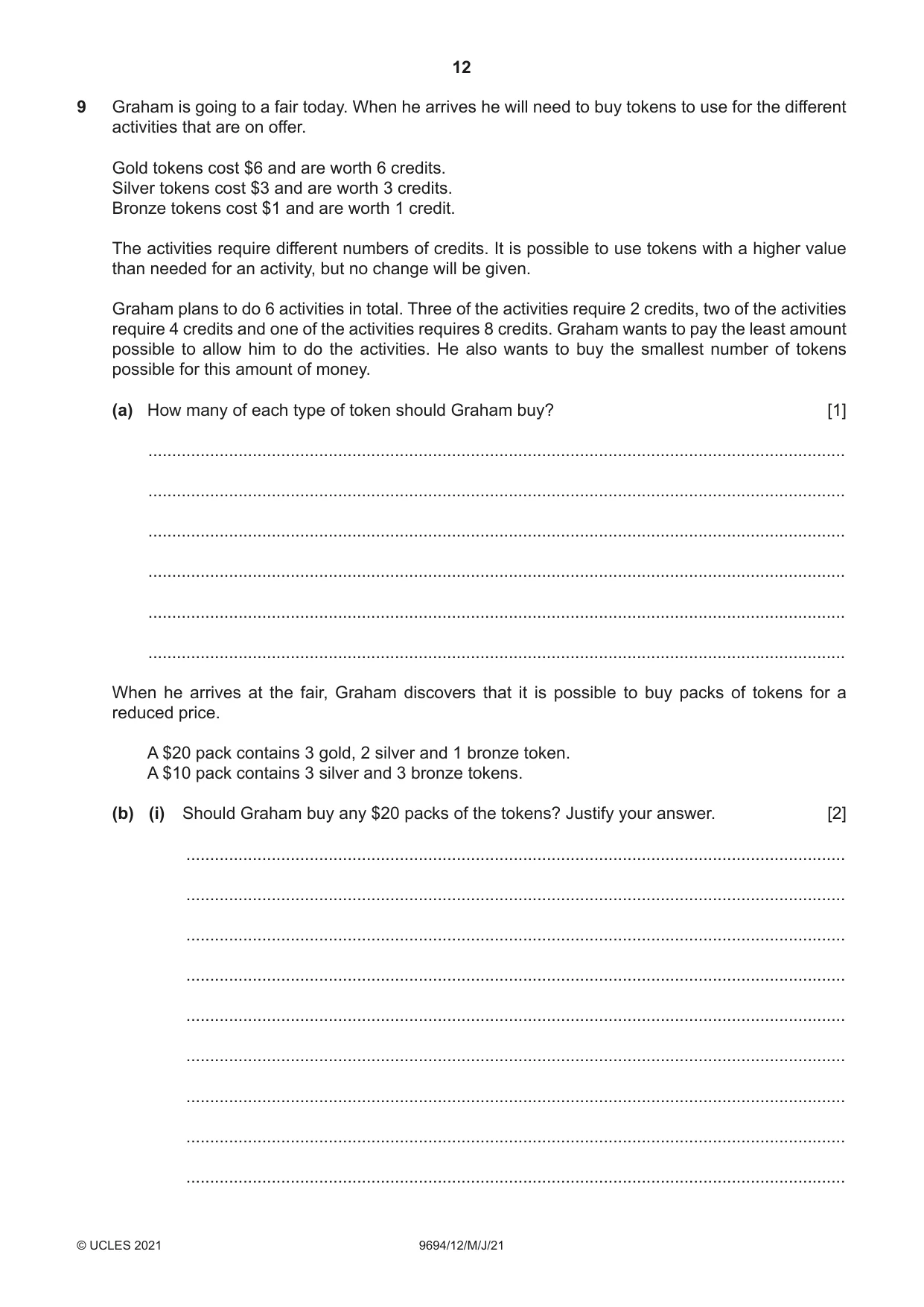 Cambridge A Level Thinking Skills 9694 2021 May/June Paper 1 · Variant 2 question paper, page 12 of 20