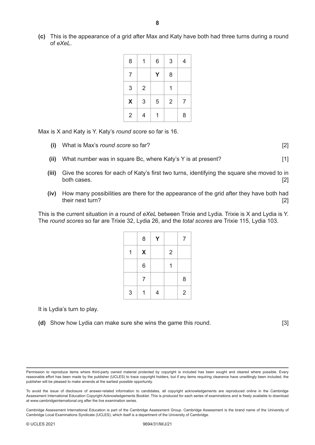 Cambridge A Level Thinking Skills 9694 2021 May/June Paper 3 · Variant 1 question paper, page 8 of 8