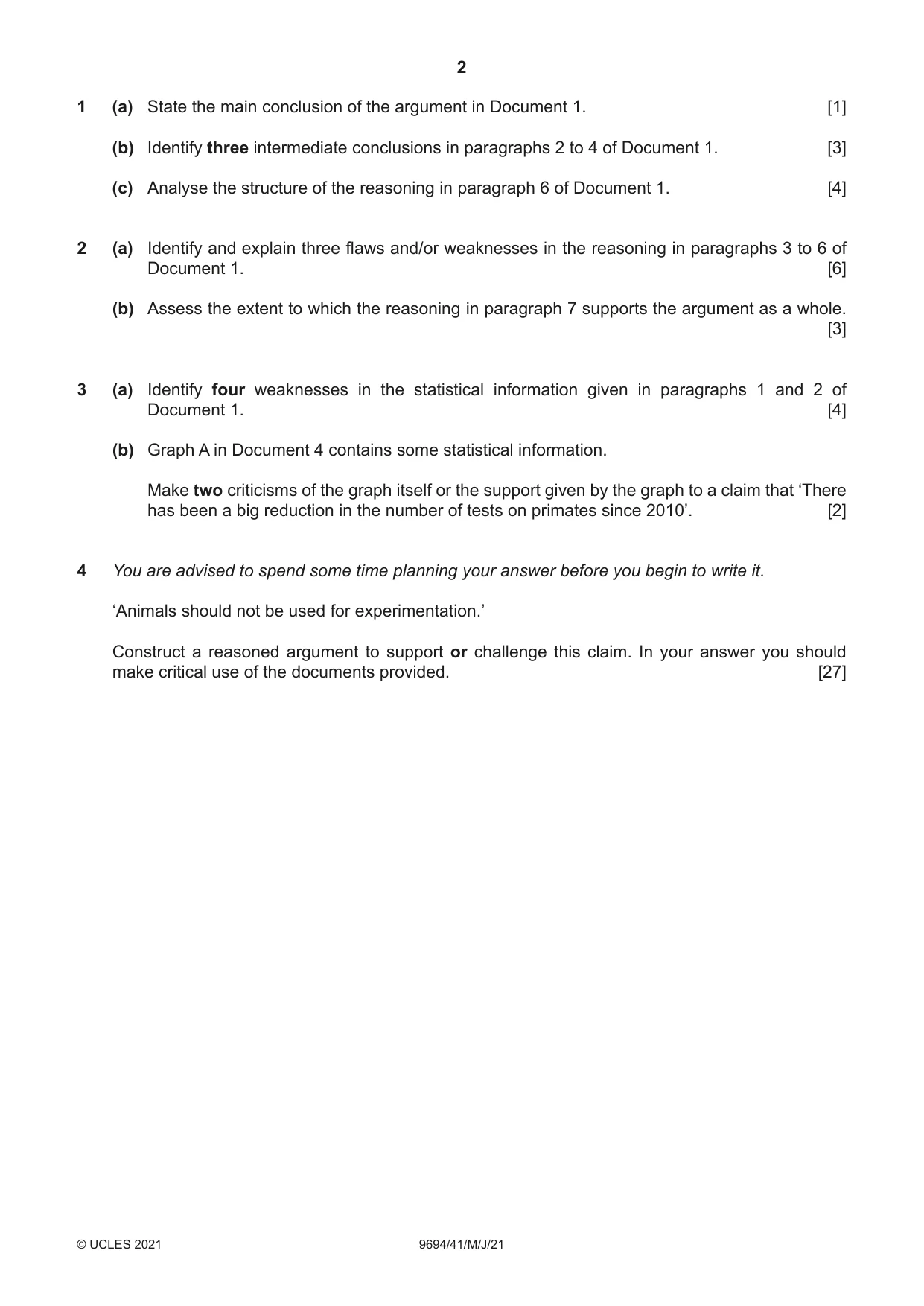 Cambridge A Level Thinking Skills 9694 2021 May/June Paper 4 · Variant 1 question paper, page 2 of 8