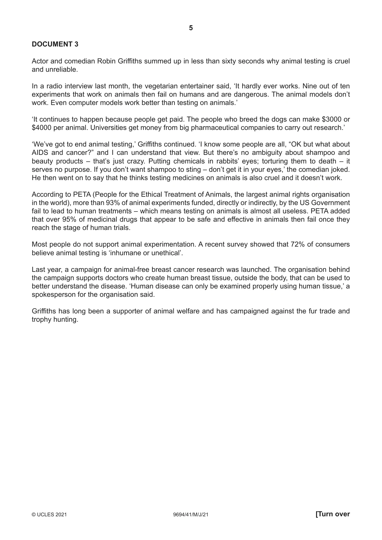 Cambridge A Level Thinking Skills 9694 2021 May/June Paper 4 · Variant 1 question paper, page 5 of 8