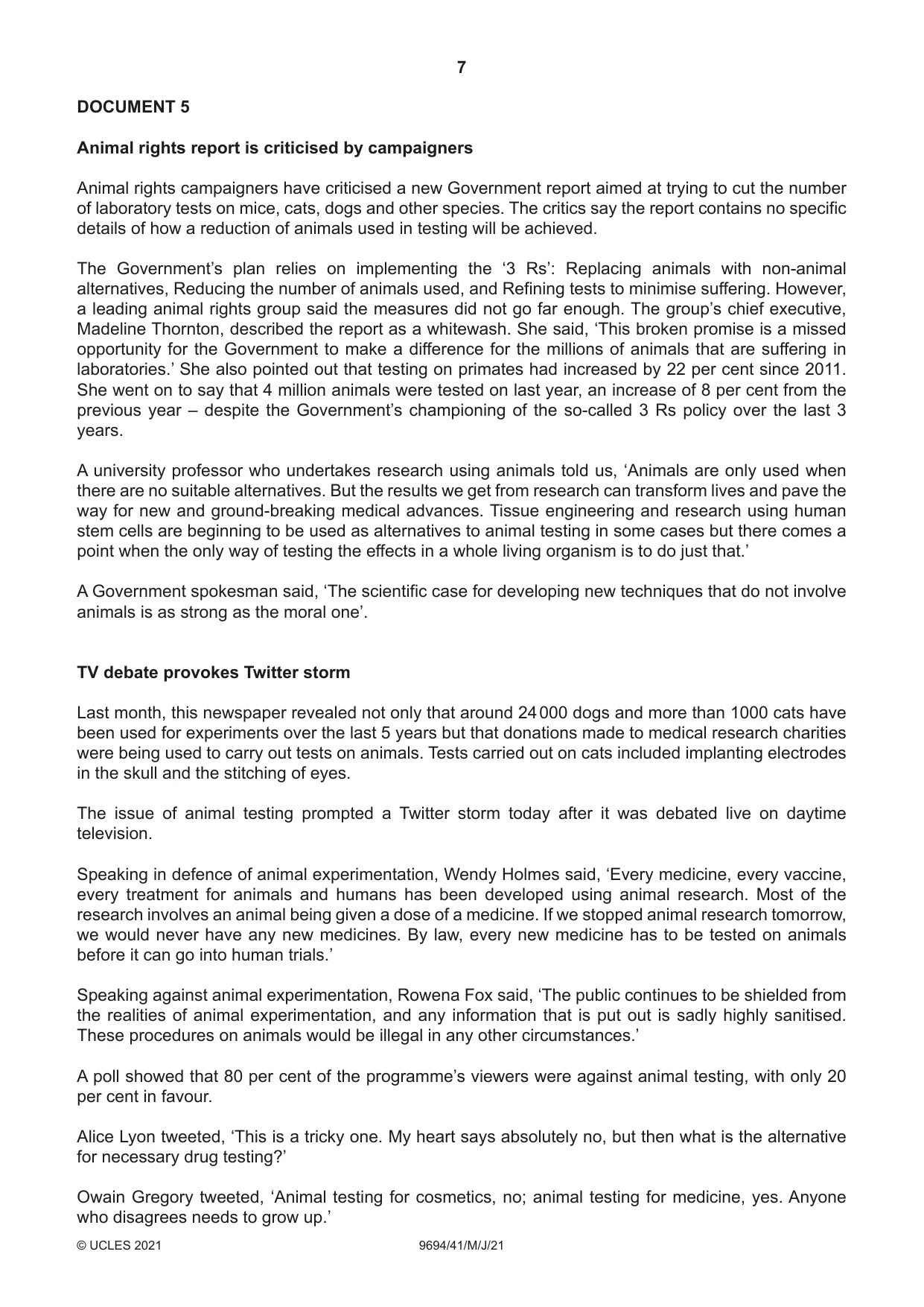 Cambridge A Level Thinking Skills 9694 2021 May/June Paper 4 · Variant 1 question paper, page 7 of 8