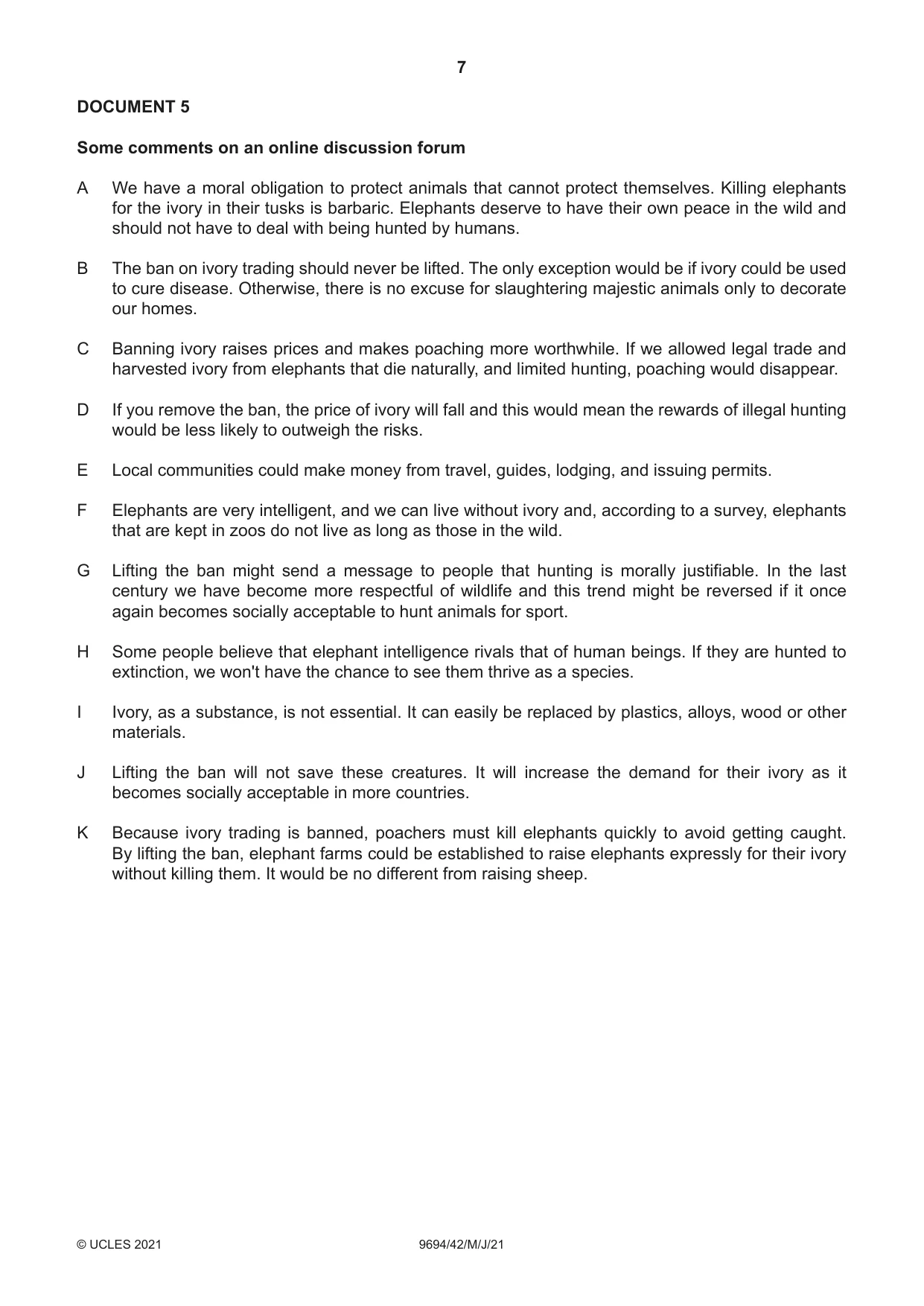 Cambridge A Level Thinking Skills 9694 2021 May/June Paper 4 · Variant 2 question paper, page 7 of 8