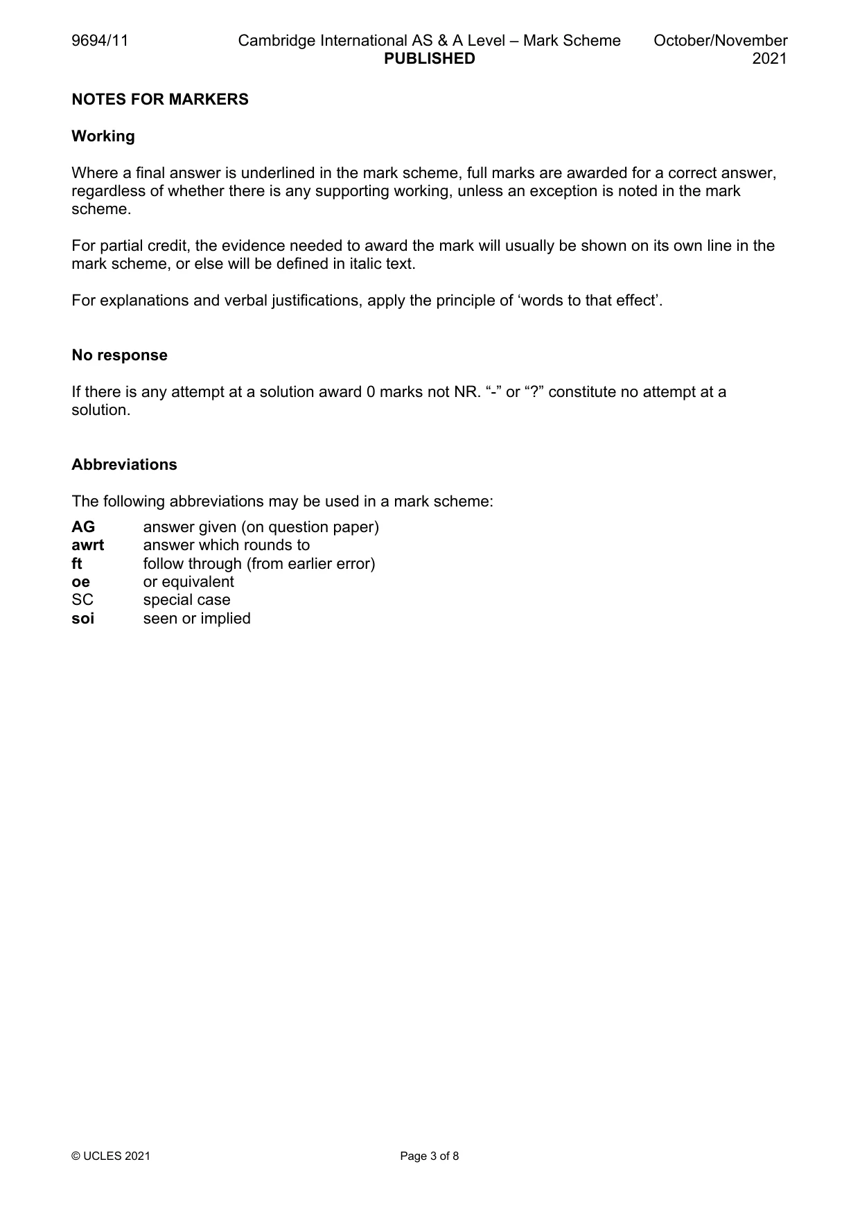 Mark scheme, page 3 of 8
