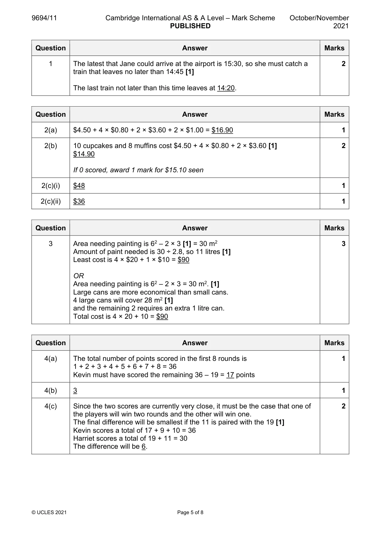 Mark scheme, page 5 of 8