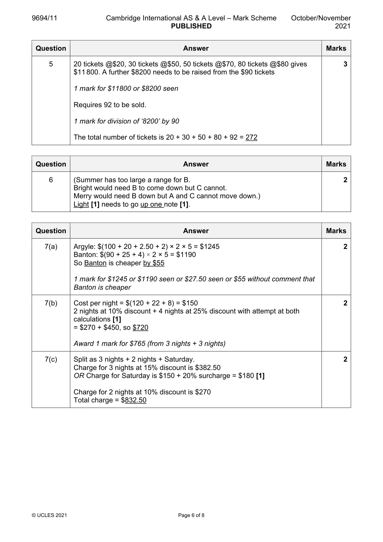 Mark scheme, page 6 of 8