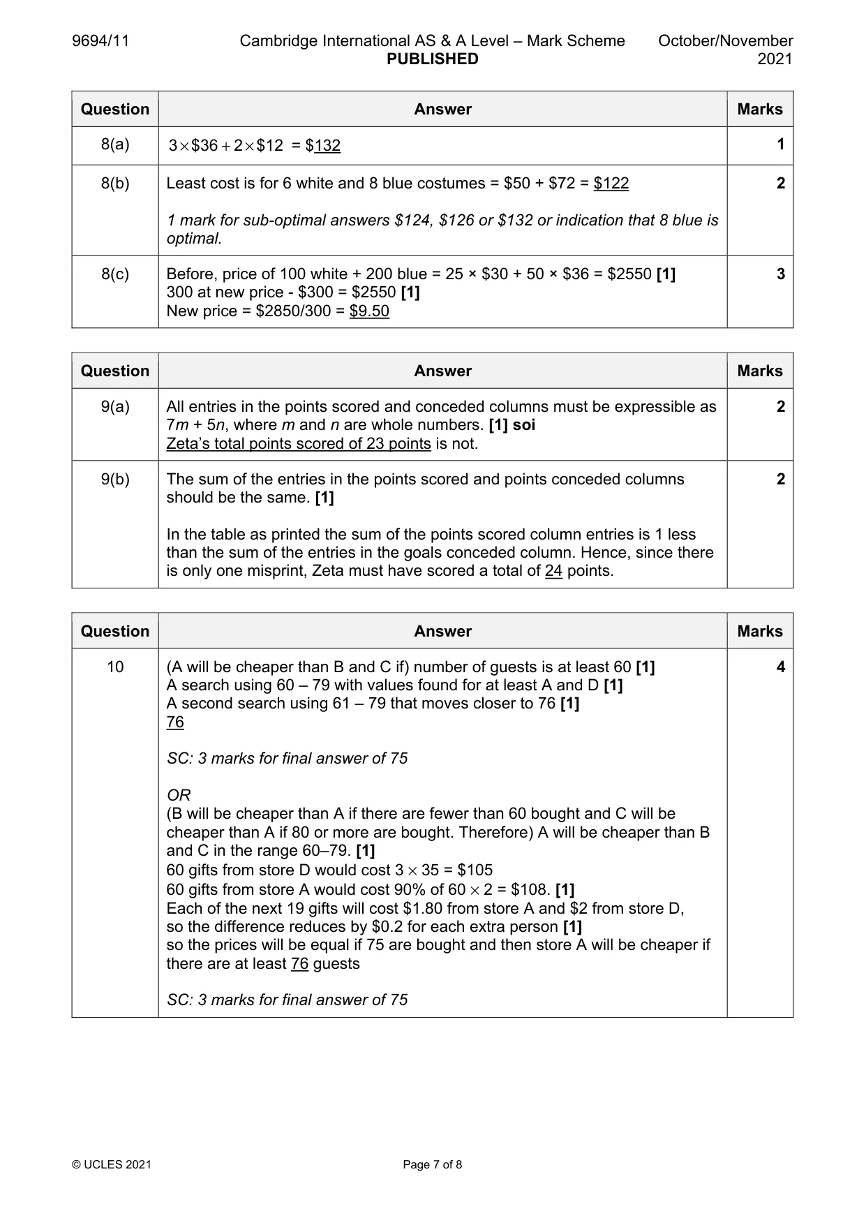 Mark scheme, page 7 of 8