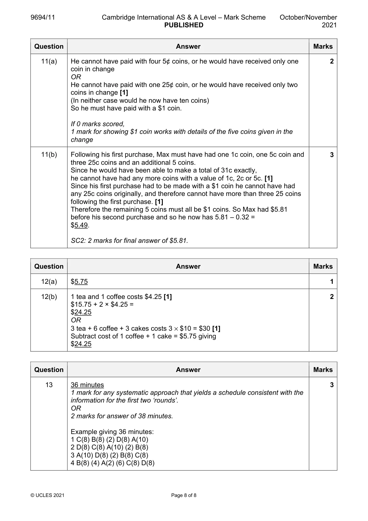 Mark scheme, page 8 of 8