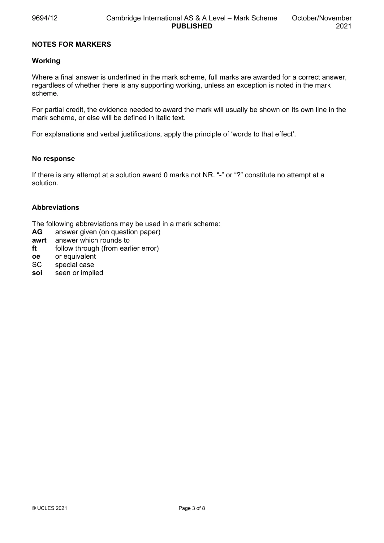 Mark scheme, page 3 of 8