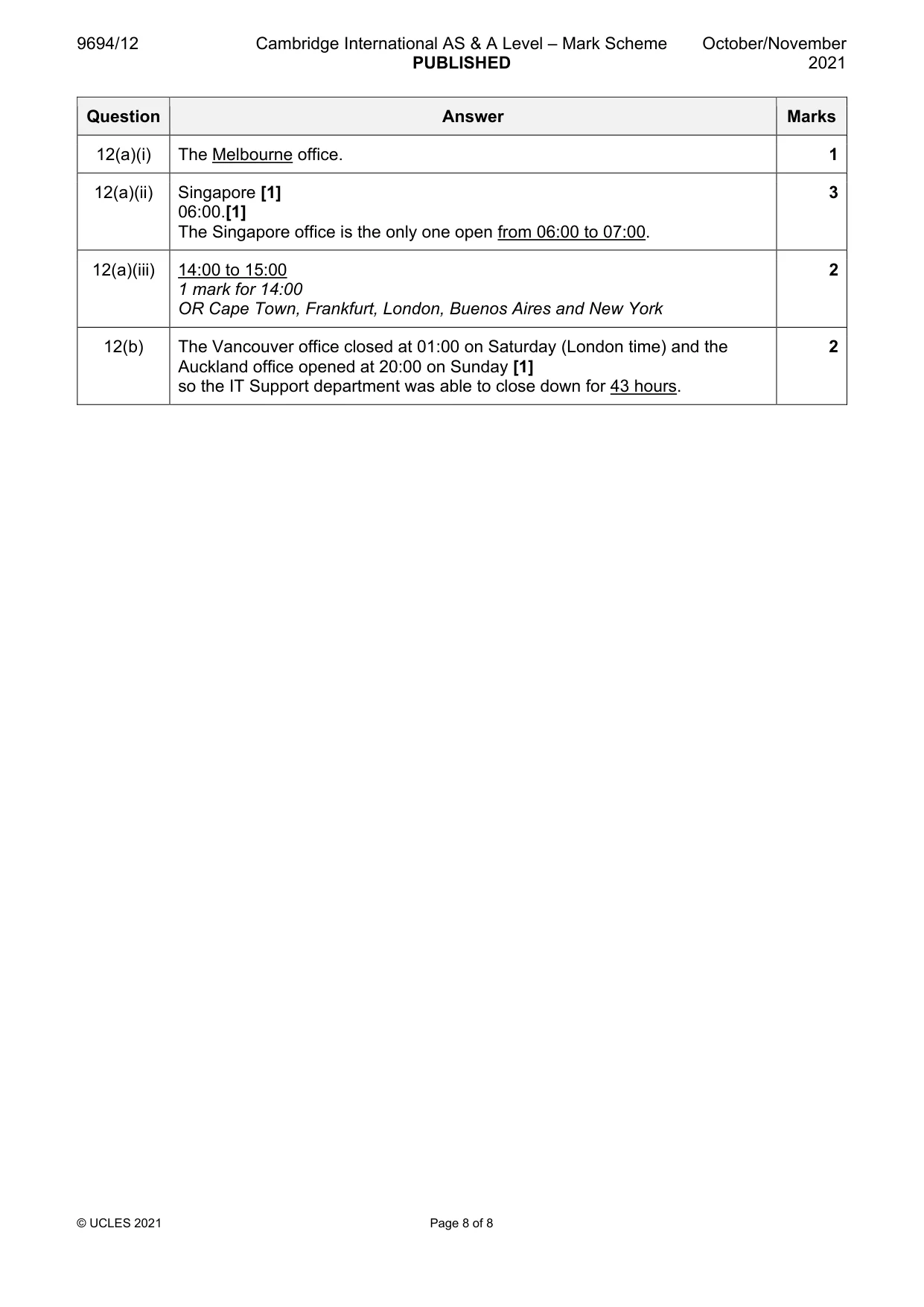 Mark scheme, page 8 of 8