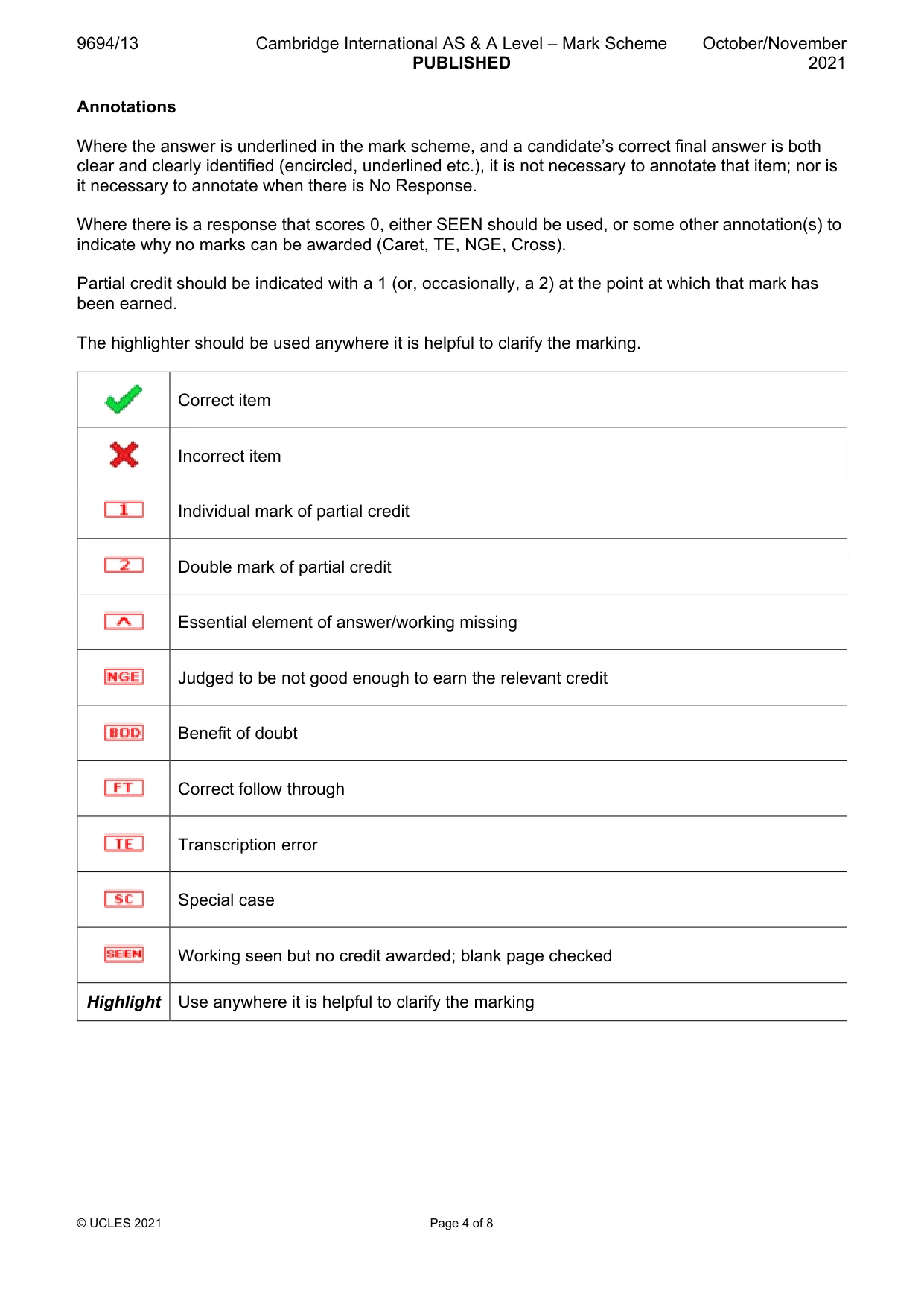 Mark scheme, page 4 of 8