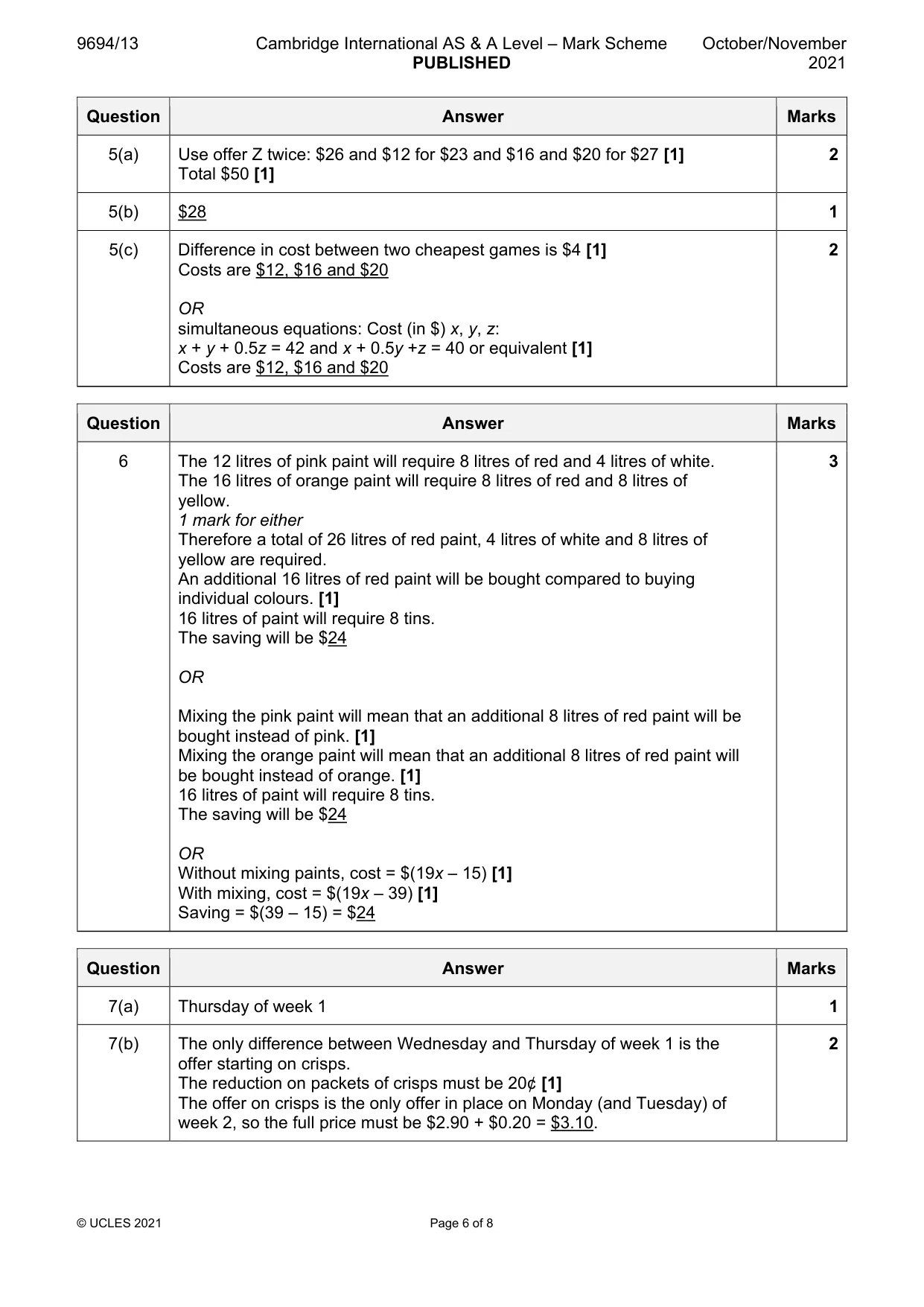 Mark scheme, page 6 of 8