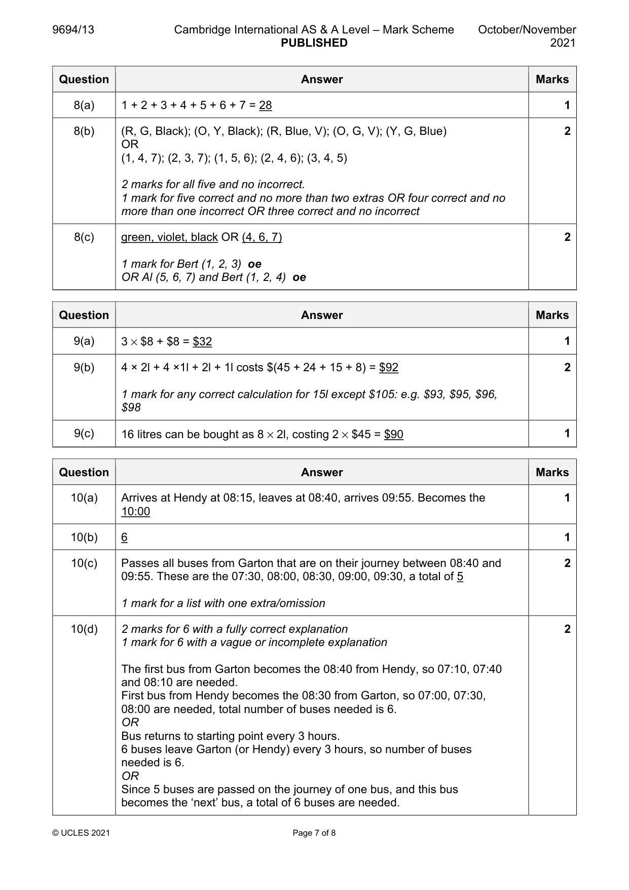 Mark scheme, page 7 of 8