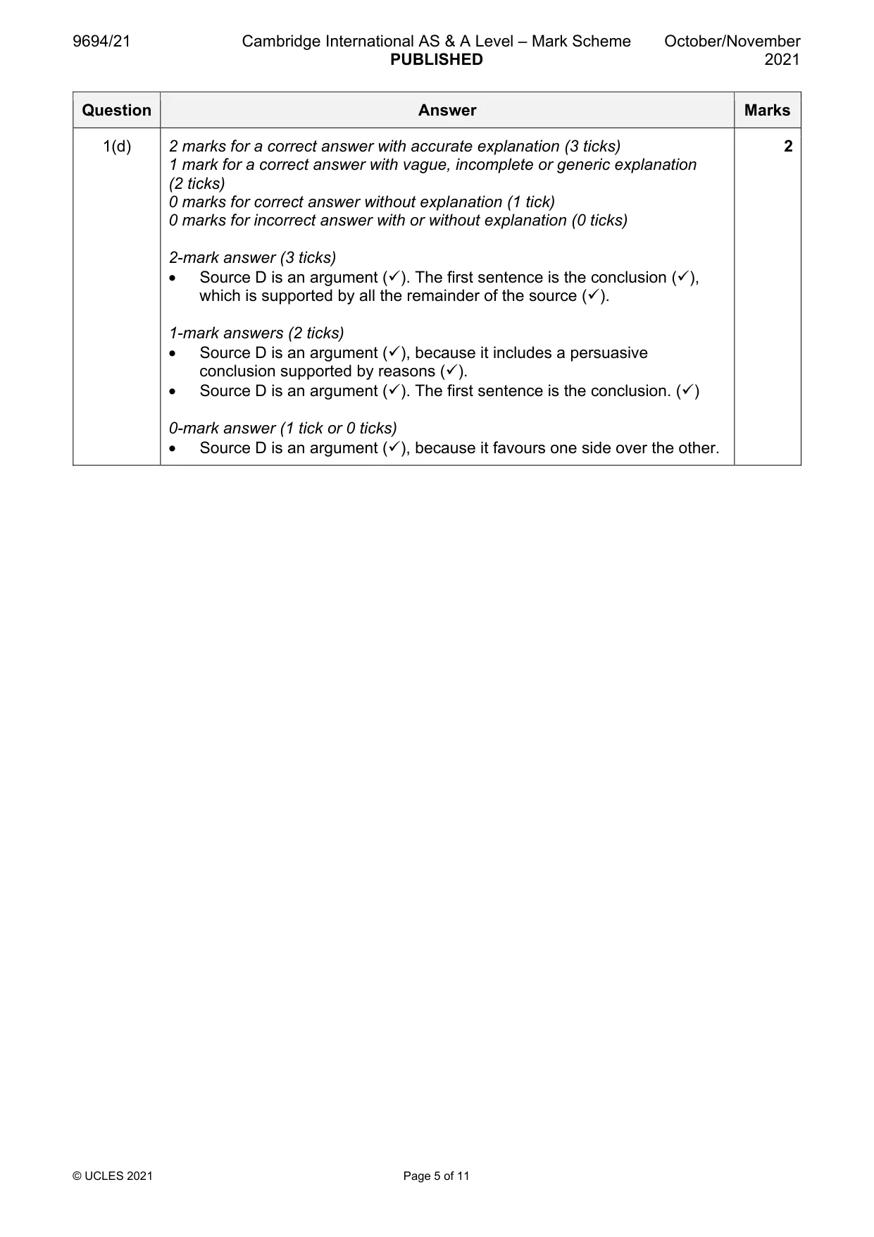 Mark scheme, page 5 of 11