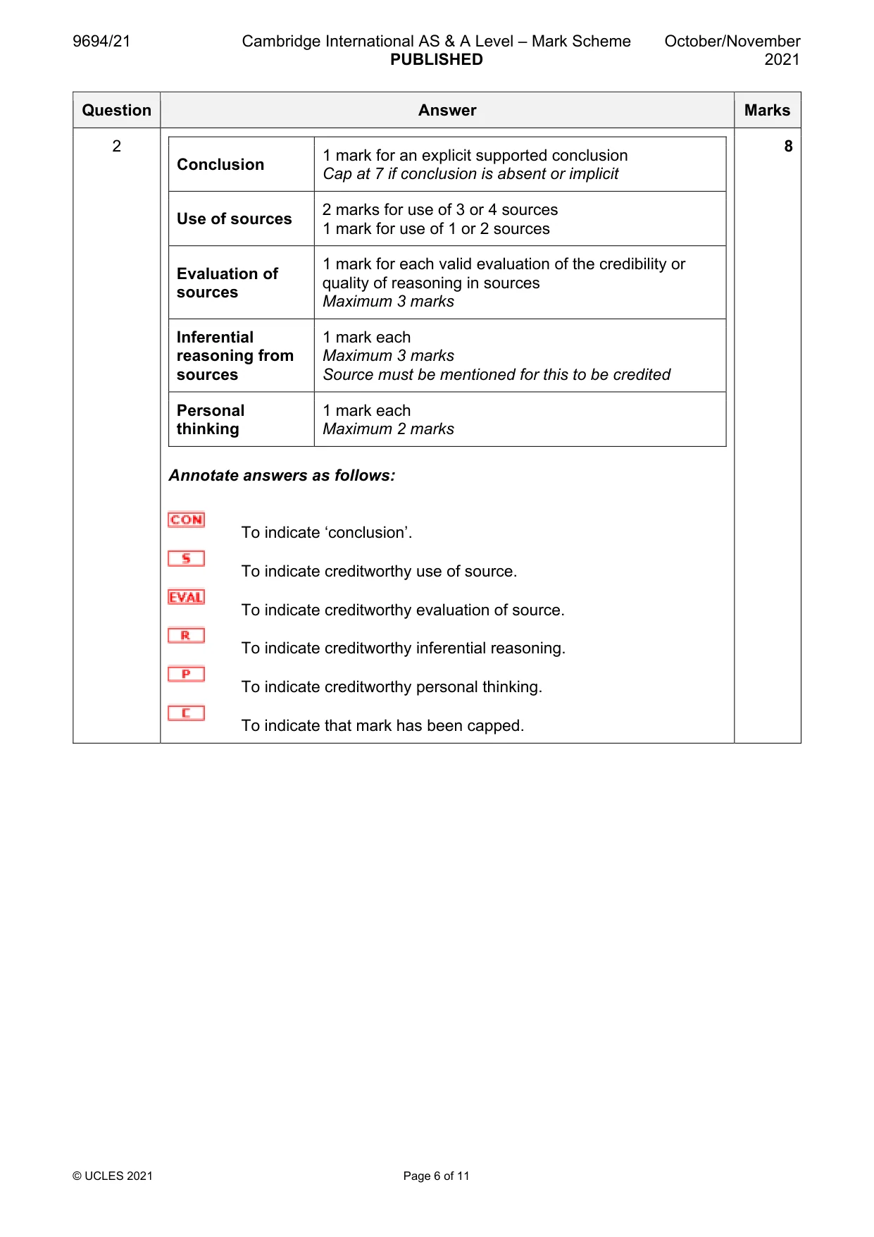Mark scheme, page 6 of 11
