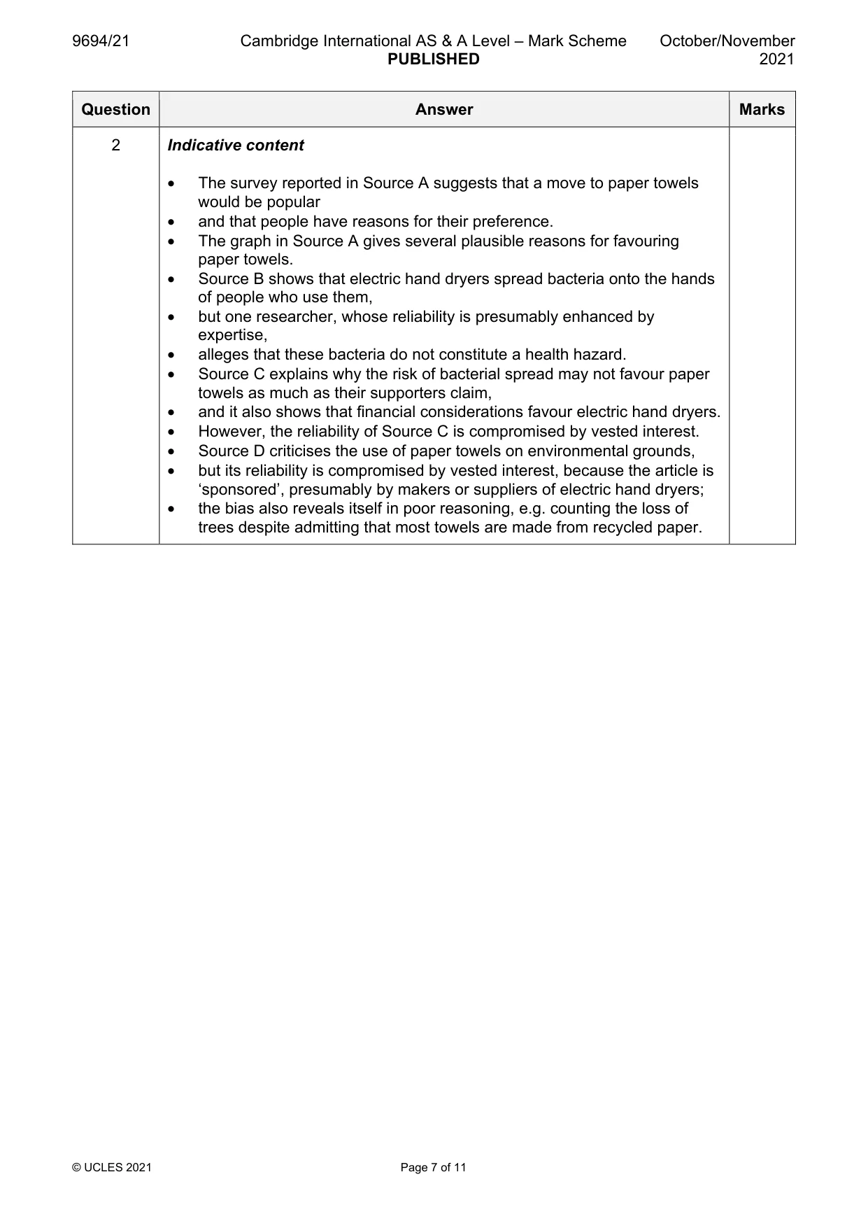 Mark scheme, page 7 of 11