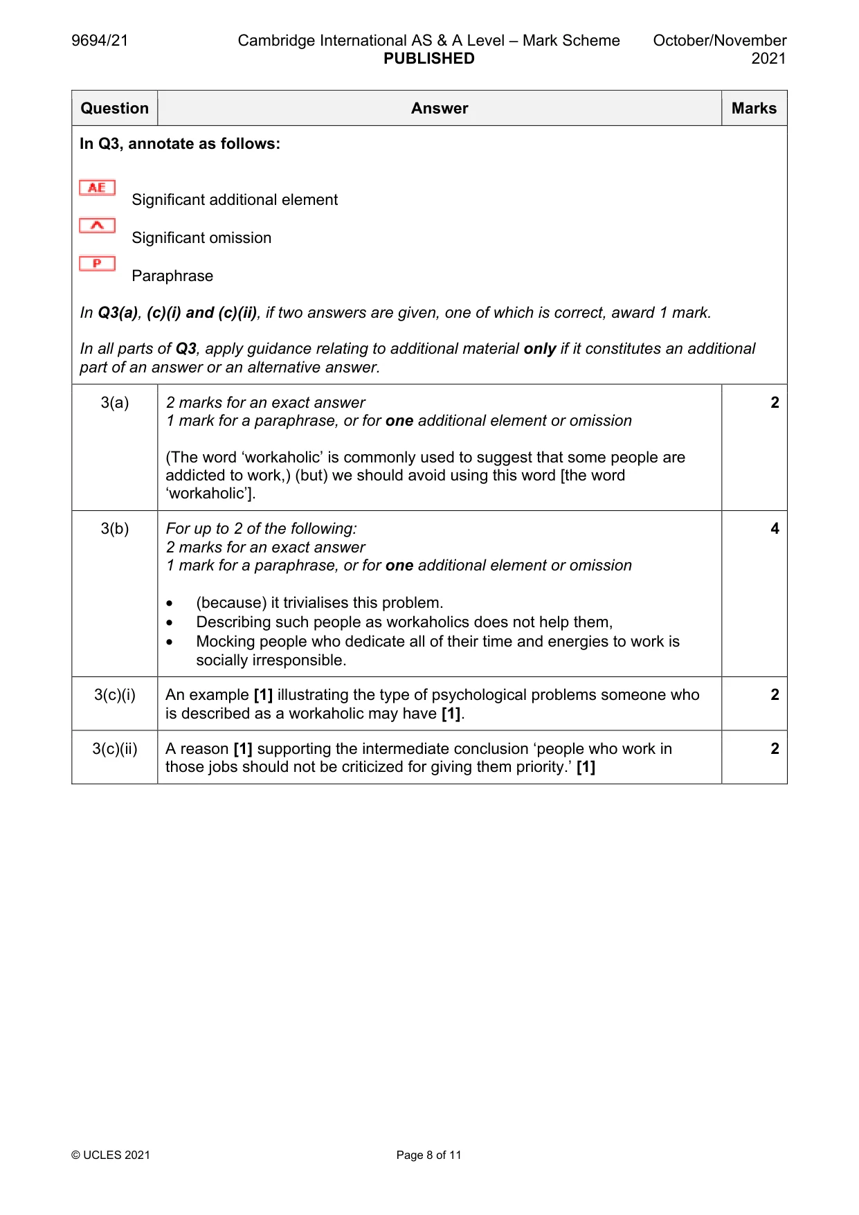 Mark scheme, page 8 of 11
