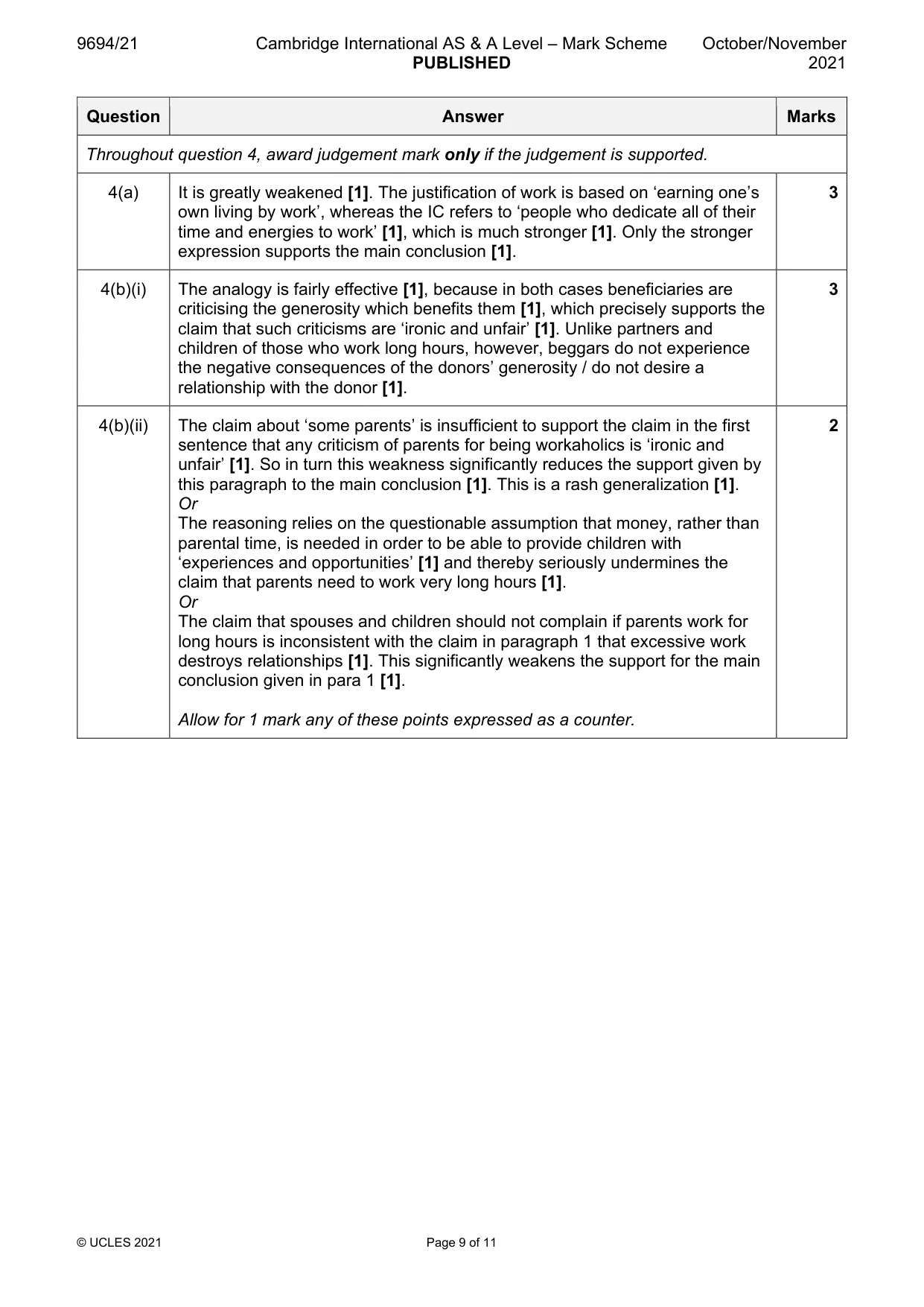 Mark scheme, page 9 of 11