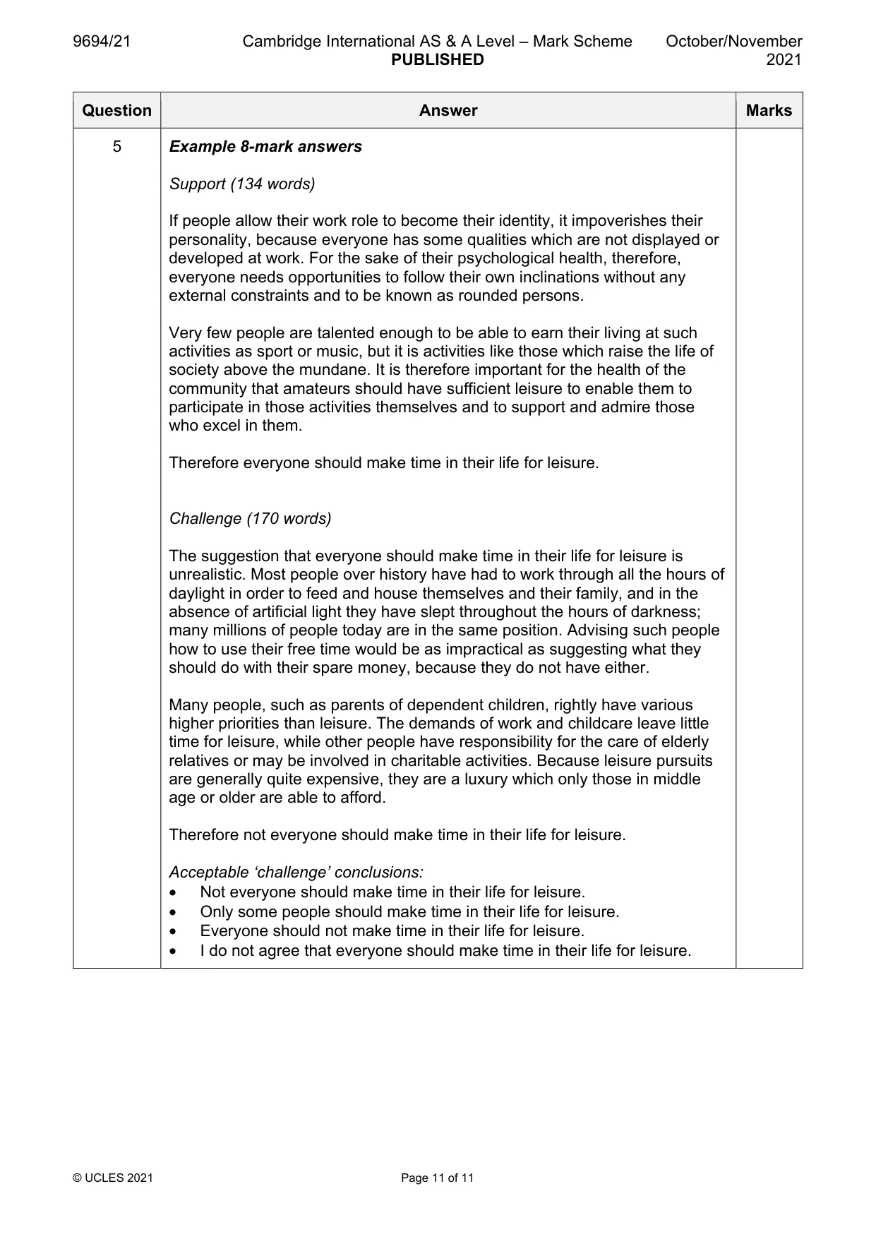 Mark scheme, page 11 of 11