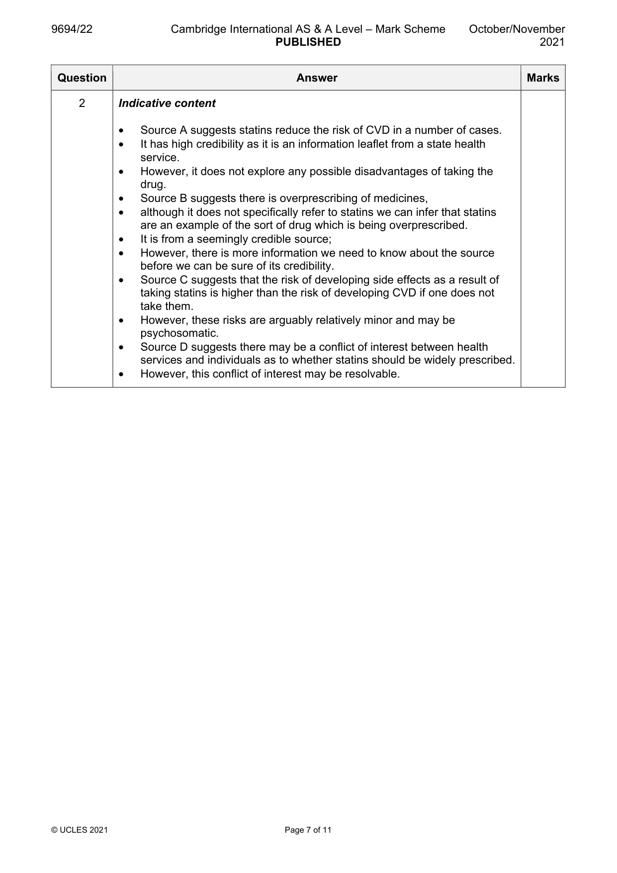 Mark scheme, page 7 of 11
