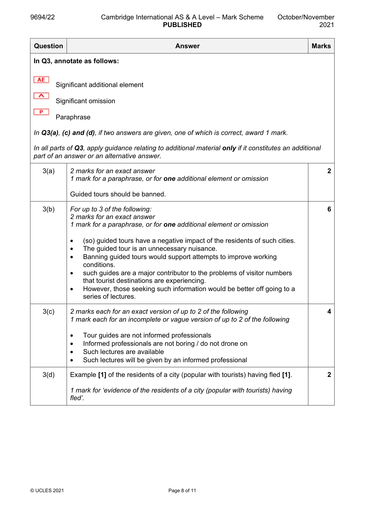 Mark scheme, page 8 of 11