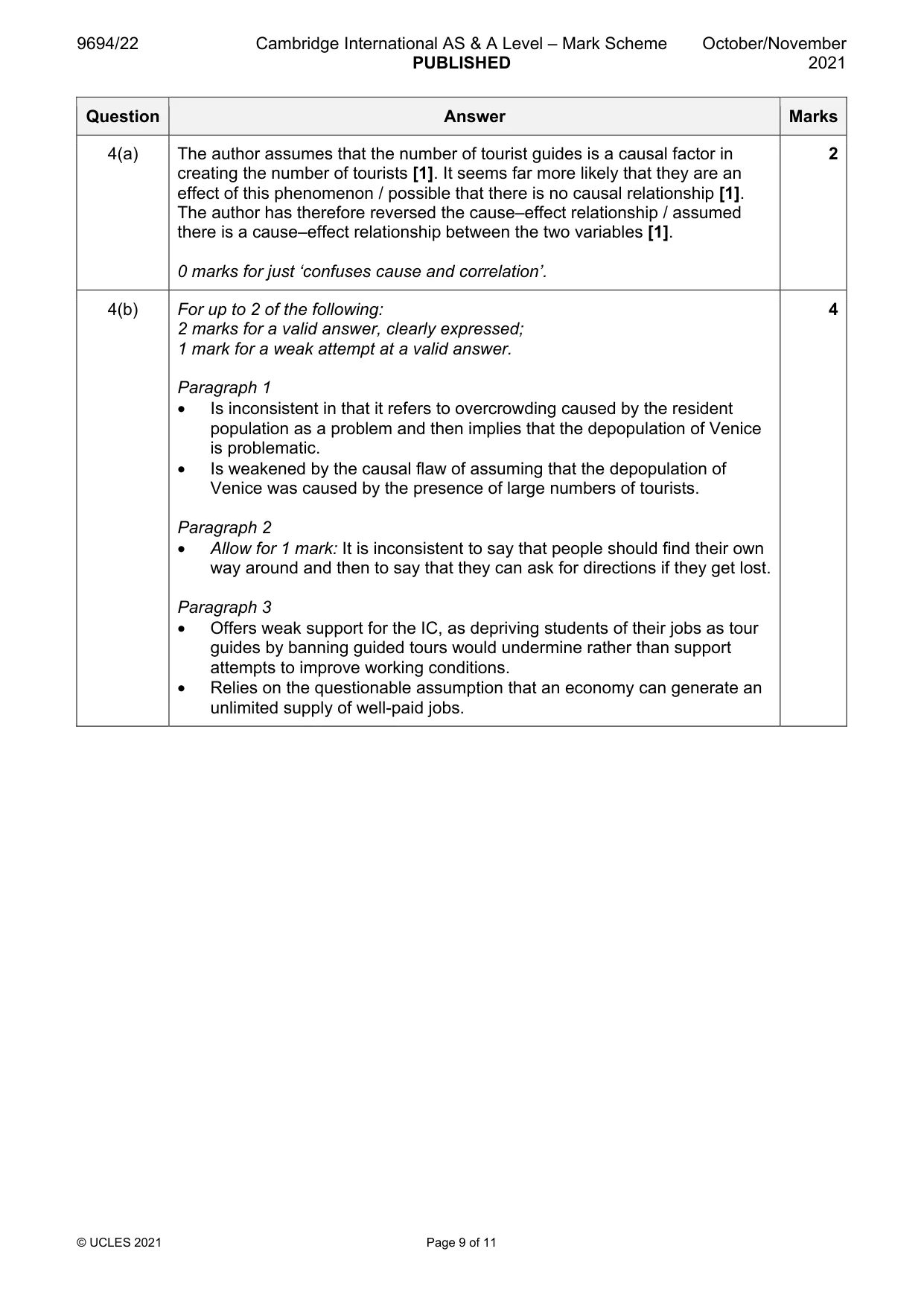 Mark scheme, page 9 of 11