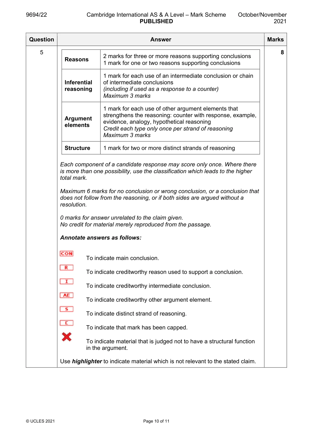 Mark scheme, page 10 of 11