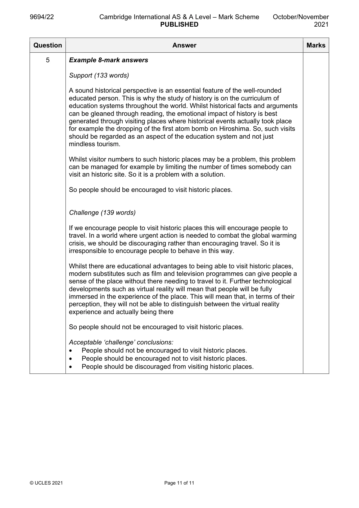 Mark scheme, page 11 of 11