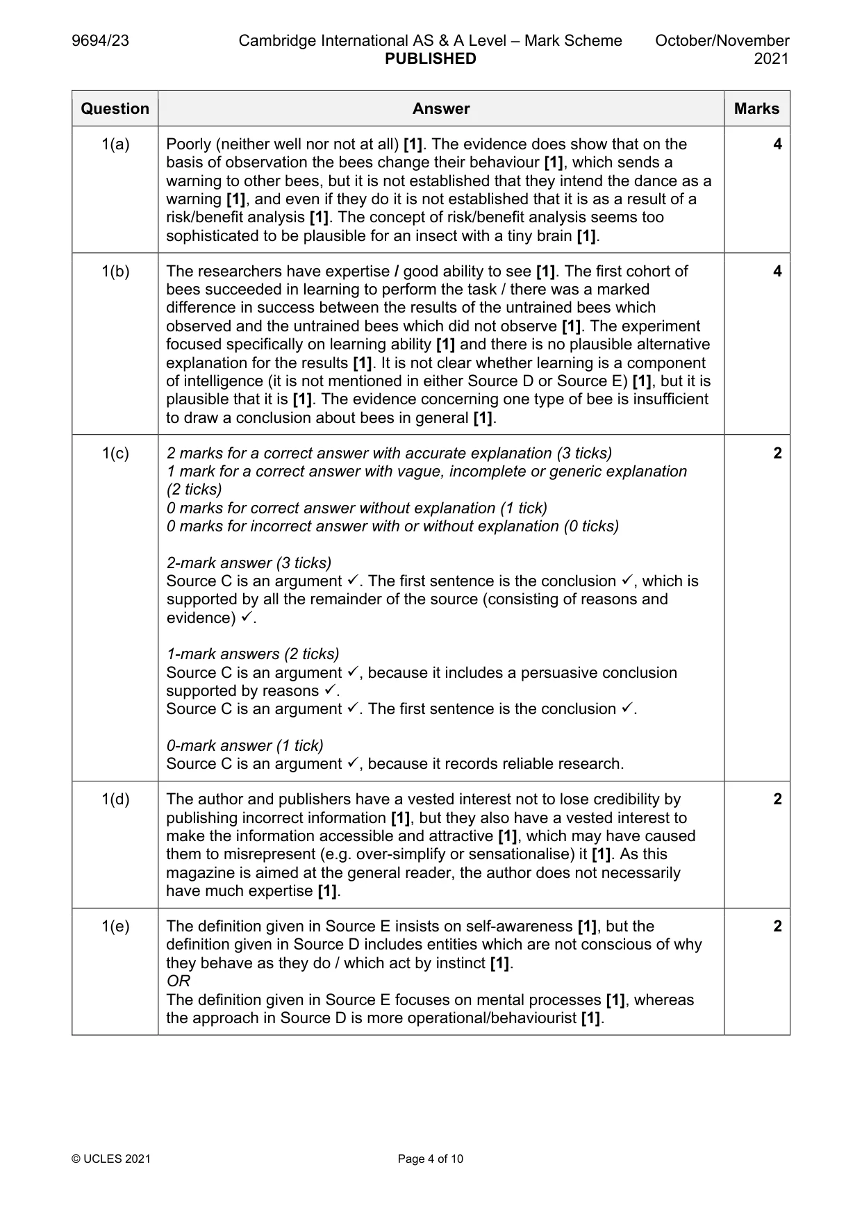 Mark scheme, page 4 of 10