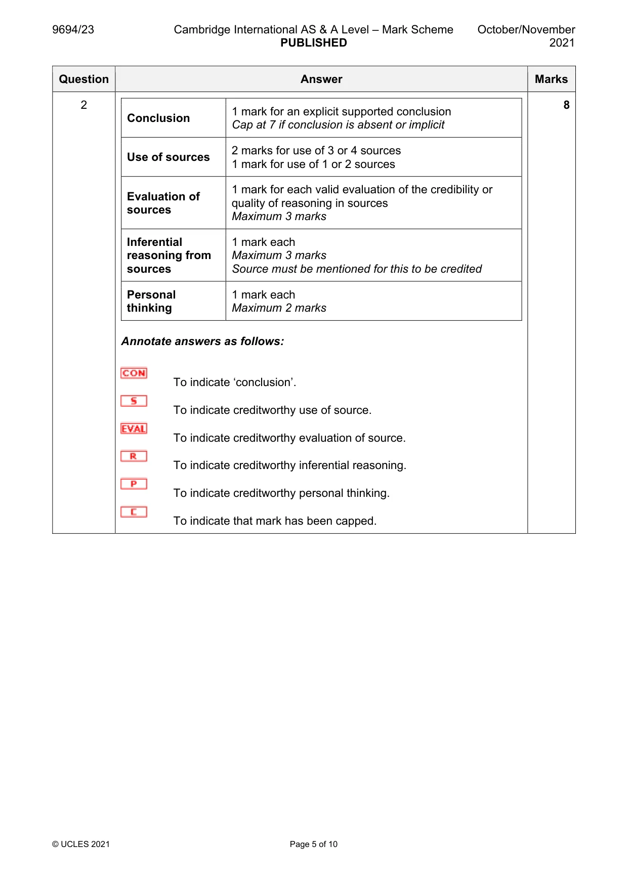 Mark scheme, page 5 of 10
