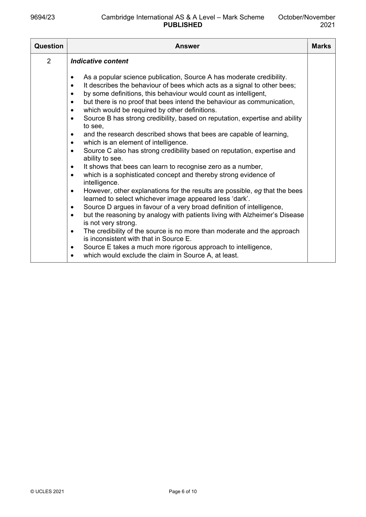 Mark scheme, page 6 of 10