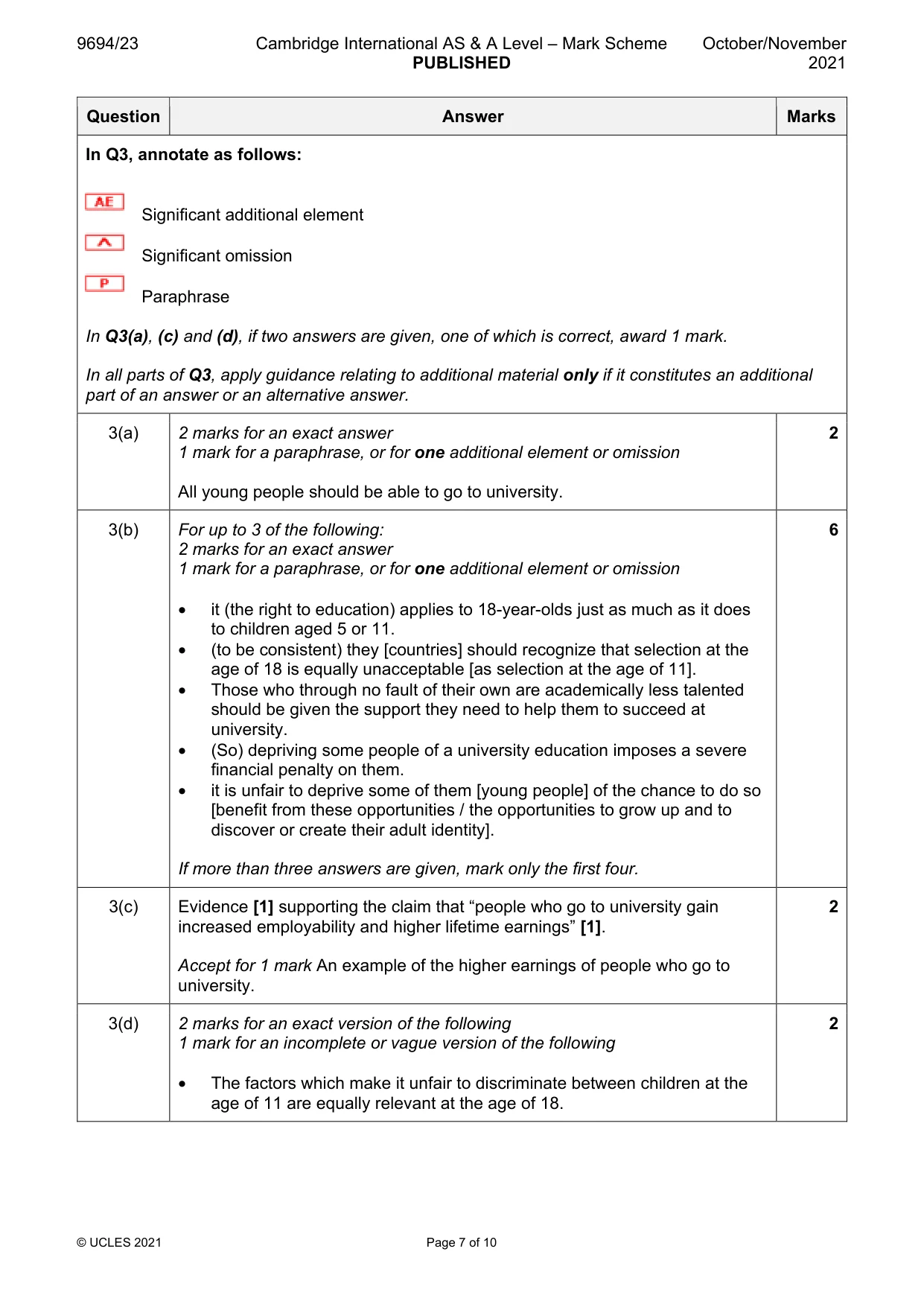 Mark scheme, page 7 of 10