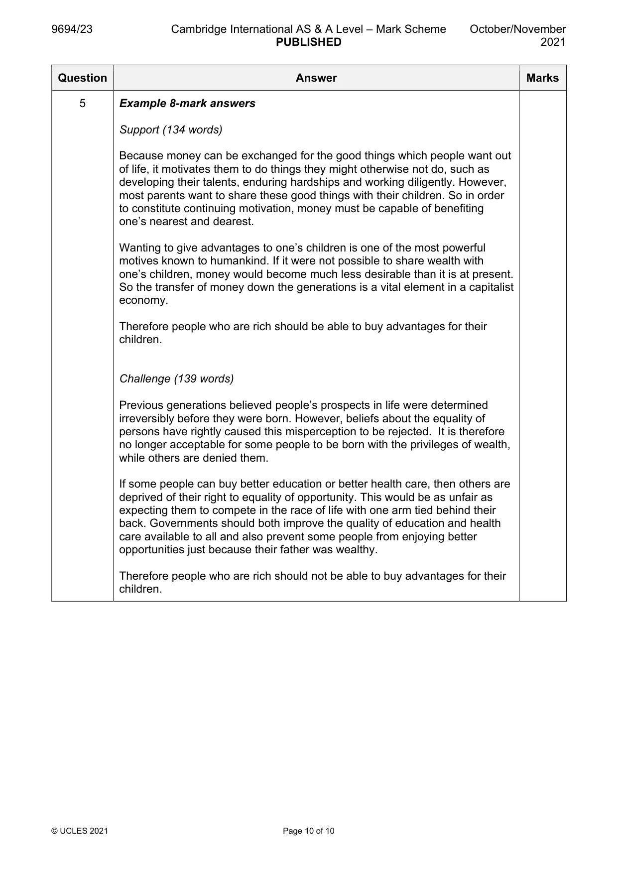 Mark scheme, page 10 of 10