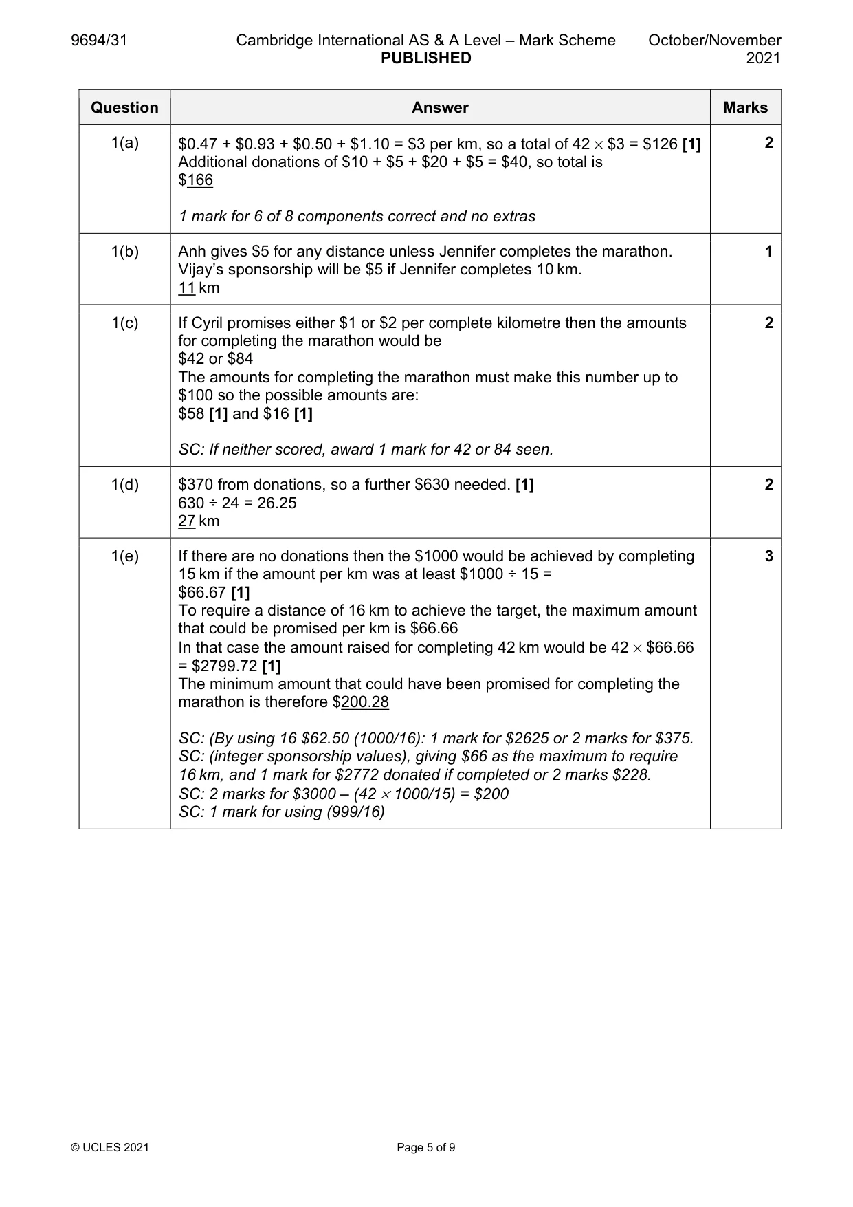 Mark scheme, page 5 of 9