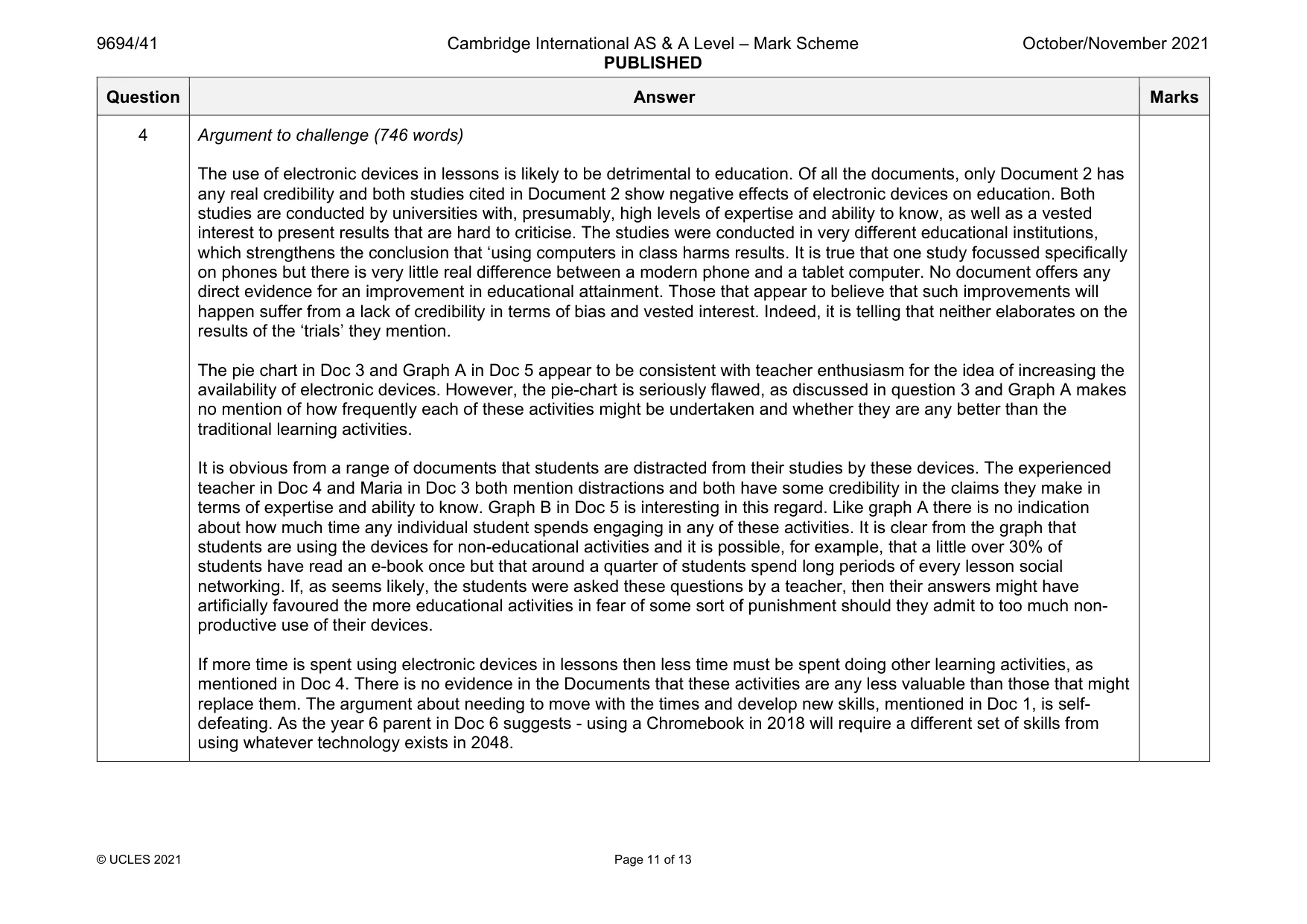Mark scheme, page 11 of 13