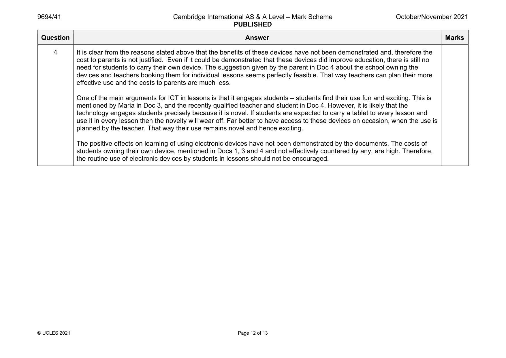 Mark scheme, page 12 of 13