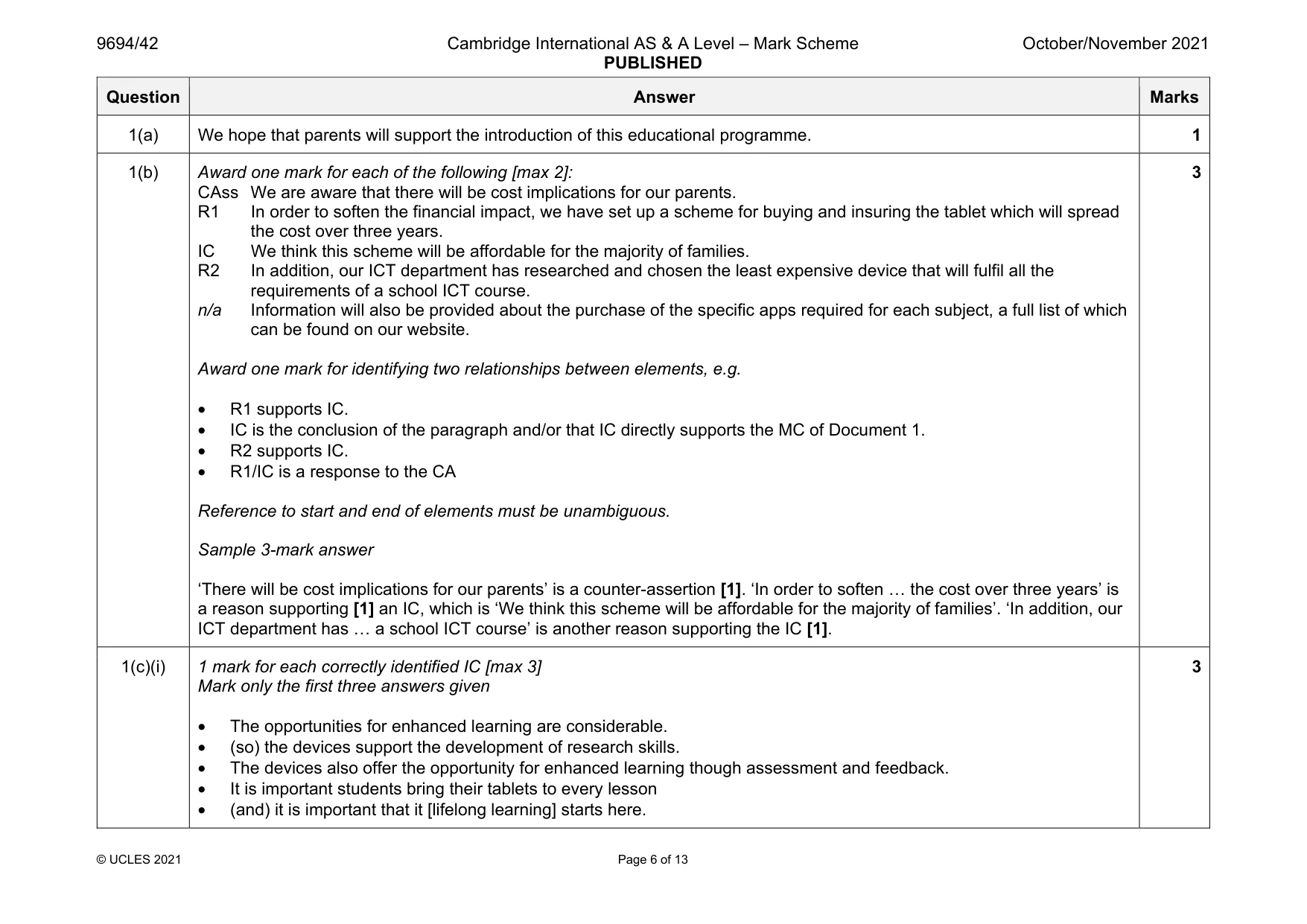 Mark scheme, page 6 of 13