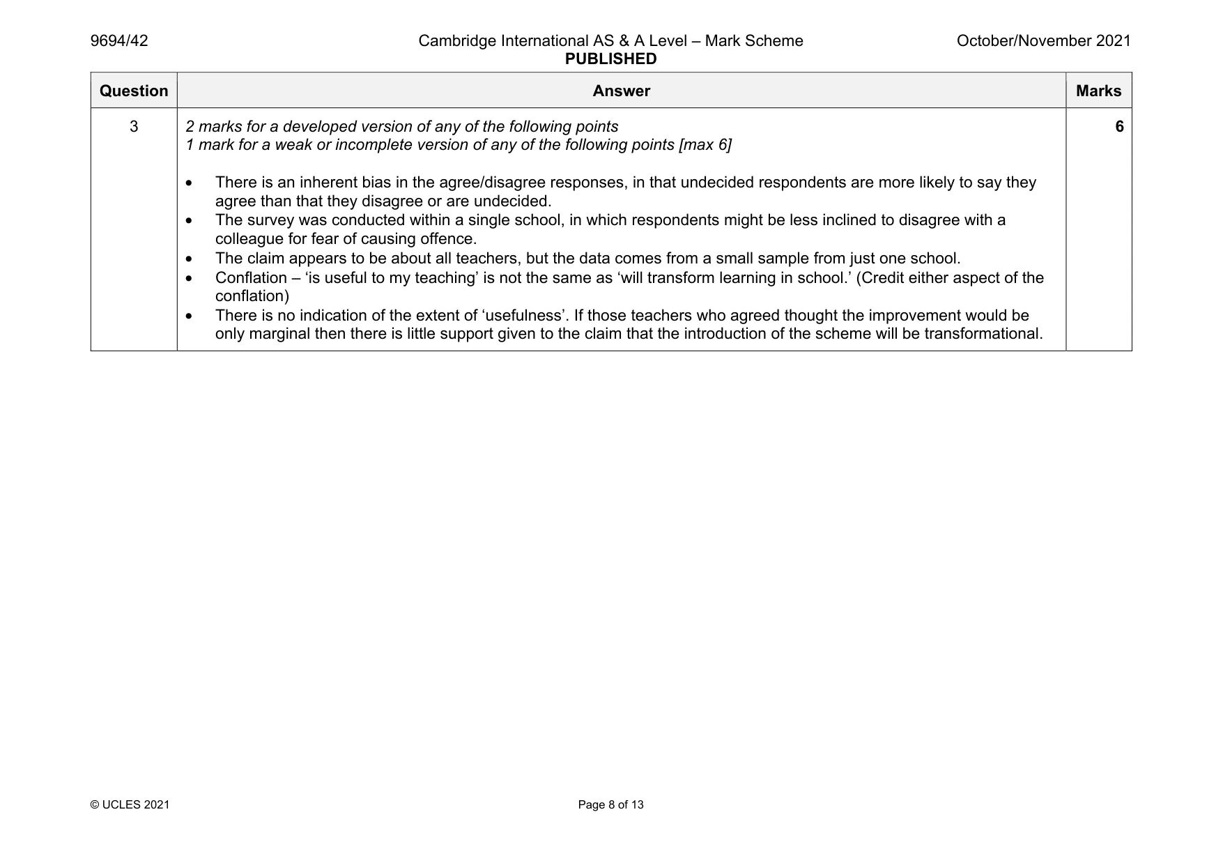 Mark scheme, page 8 of 13
