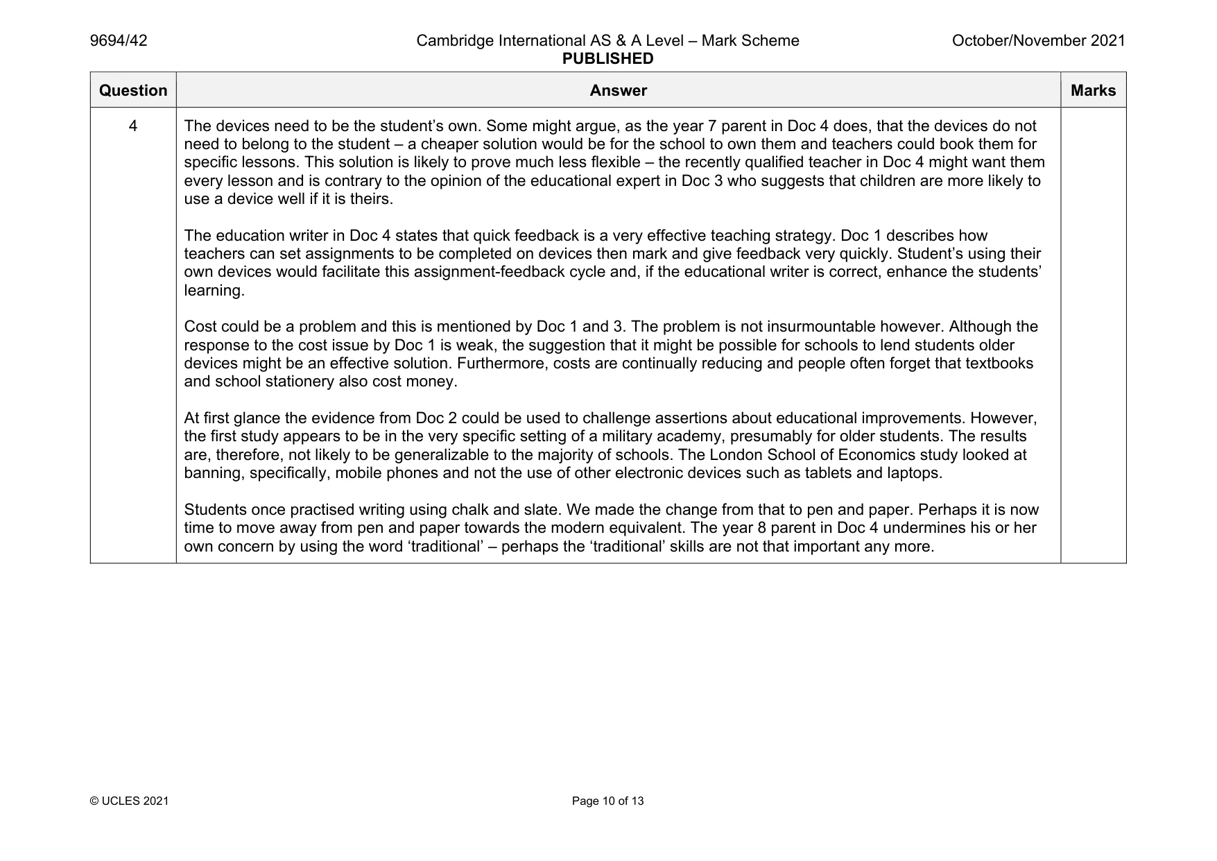 Mark scheme, page 10 of 13