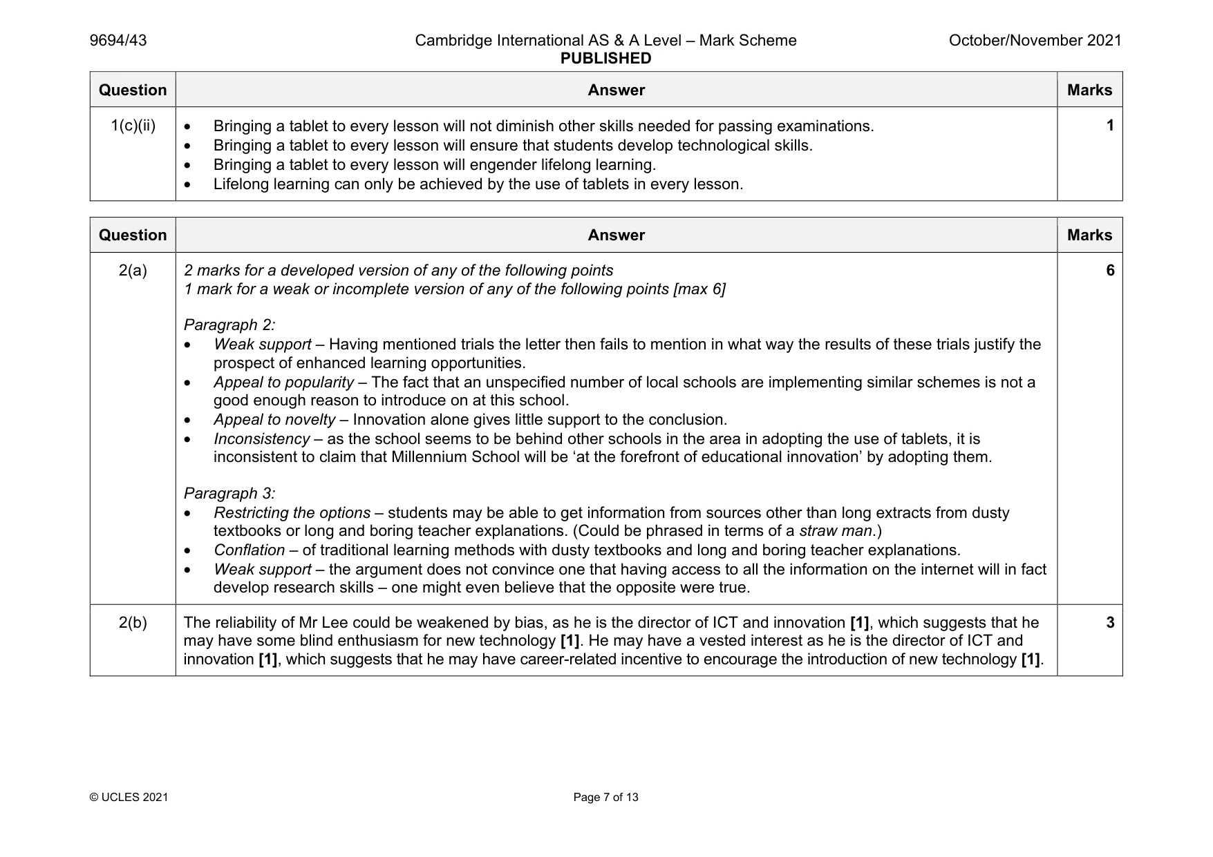 Mark scheme, page 7 of 13