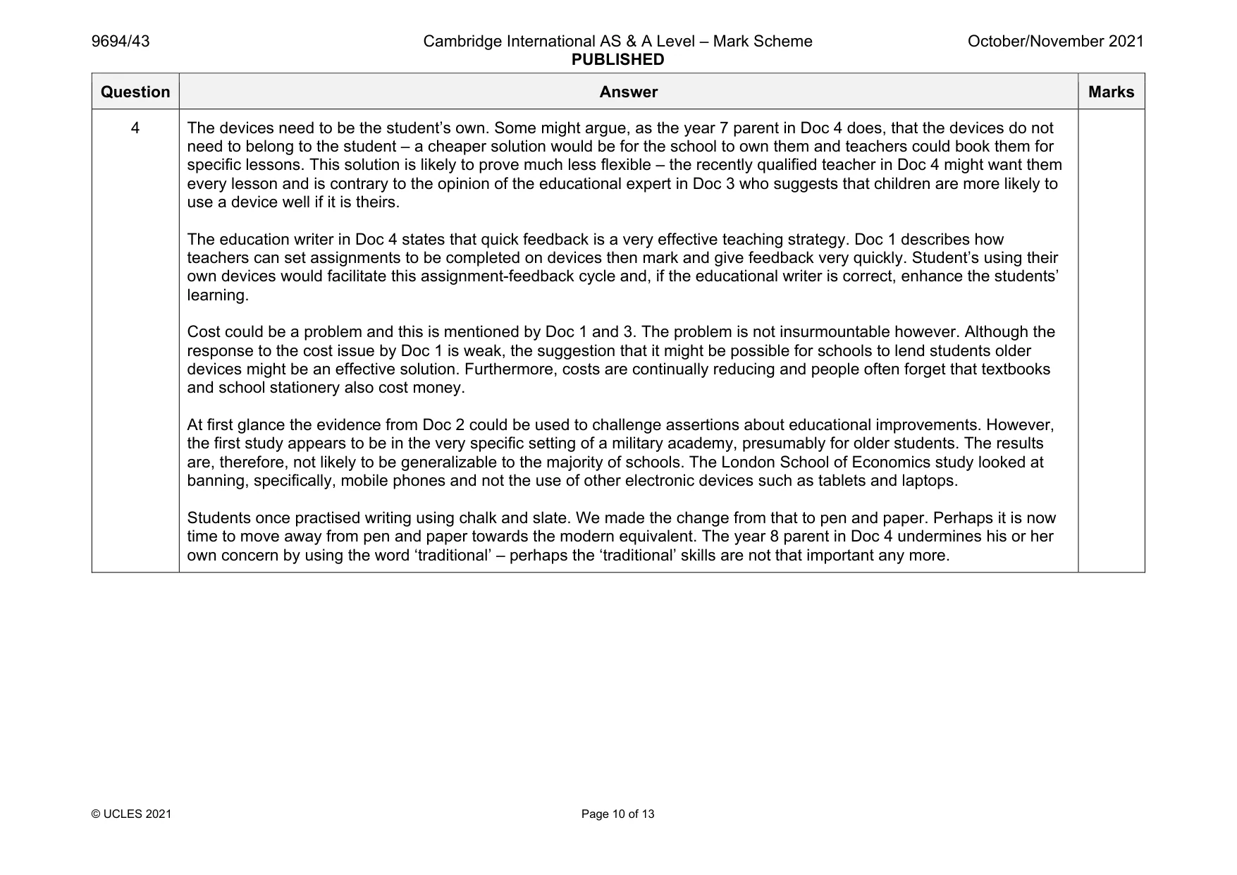 Mark scheme, page 10 of 13